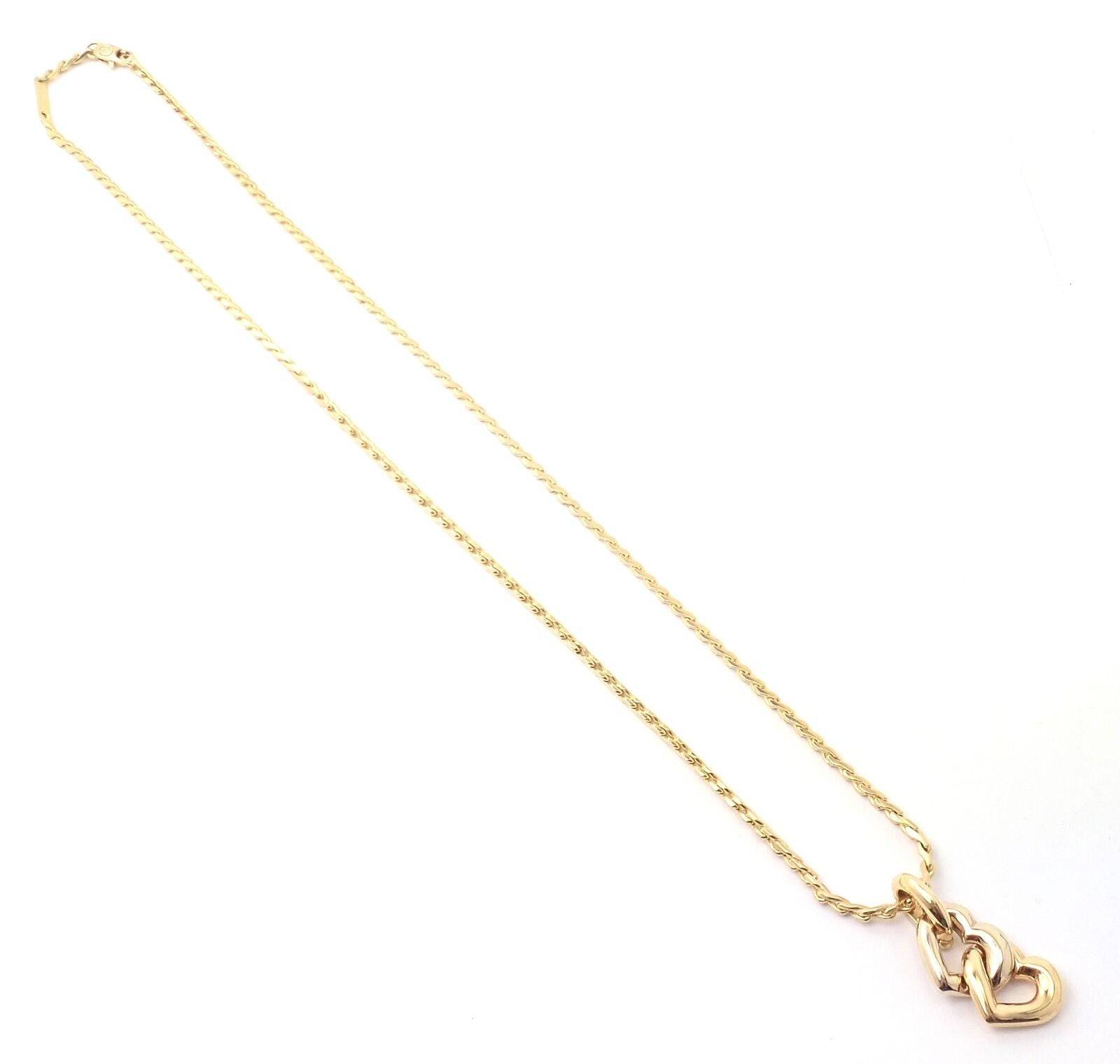 Authentic Cartier 18k Yellow & White Gold Double Heart Pendant Necklace with S Chain - Elegant Jewelry Gift for Women, Perfect for Anniversaries & Valentine's Day