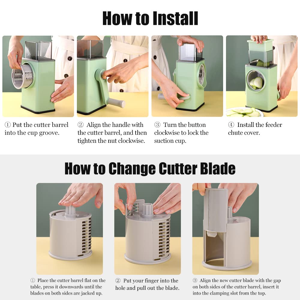 Benkeg 3-in-1 Multifunctional Vegetable Chopper & Cheese Grater - Stainless Steel Rotary Shredder, Slicer & Grinder for Vegetables, Fruits, Nuts - Perfect for Salad Prep, Meal Prepping & Quick Cooking