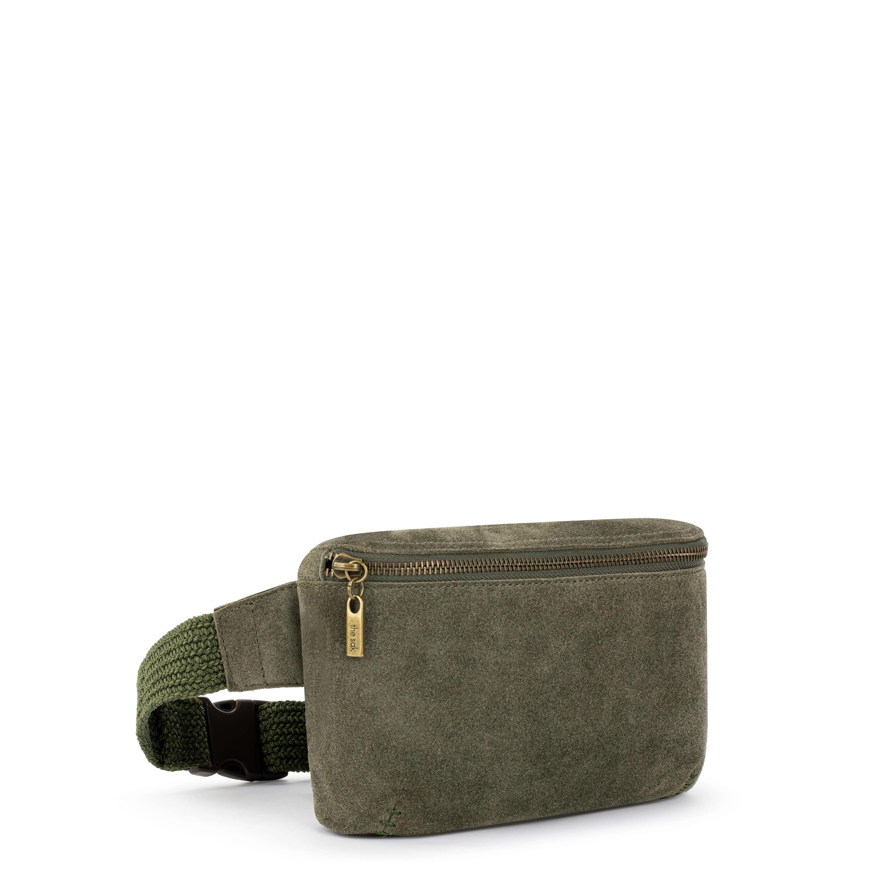 Caraway Small Leather Belt Bag - Moss Suede Crossbody Bag for Women - Perfect for Travel, Running, and Everyday Use