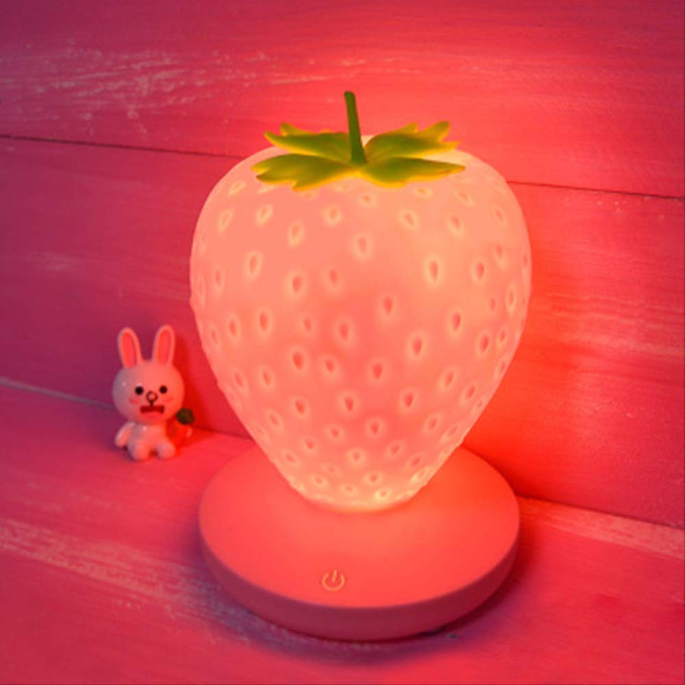 Strawberry Night Light USB Charging LED Table Lamp - Pink Bedroom Decor, Mood Lighting for Kids Room, Nursery, Dorm & Home Atmosphere - Creative Home Decoration Gift Idea
