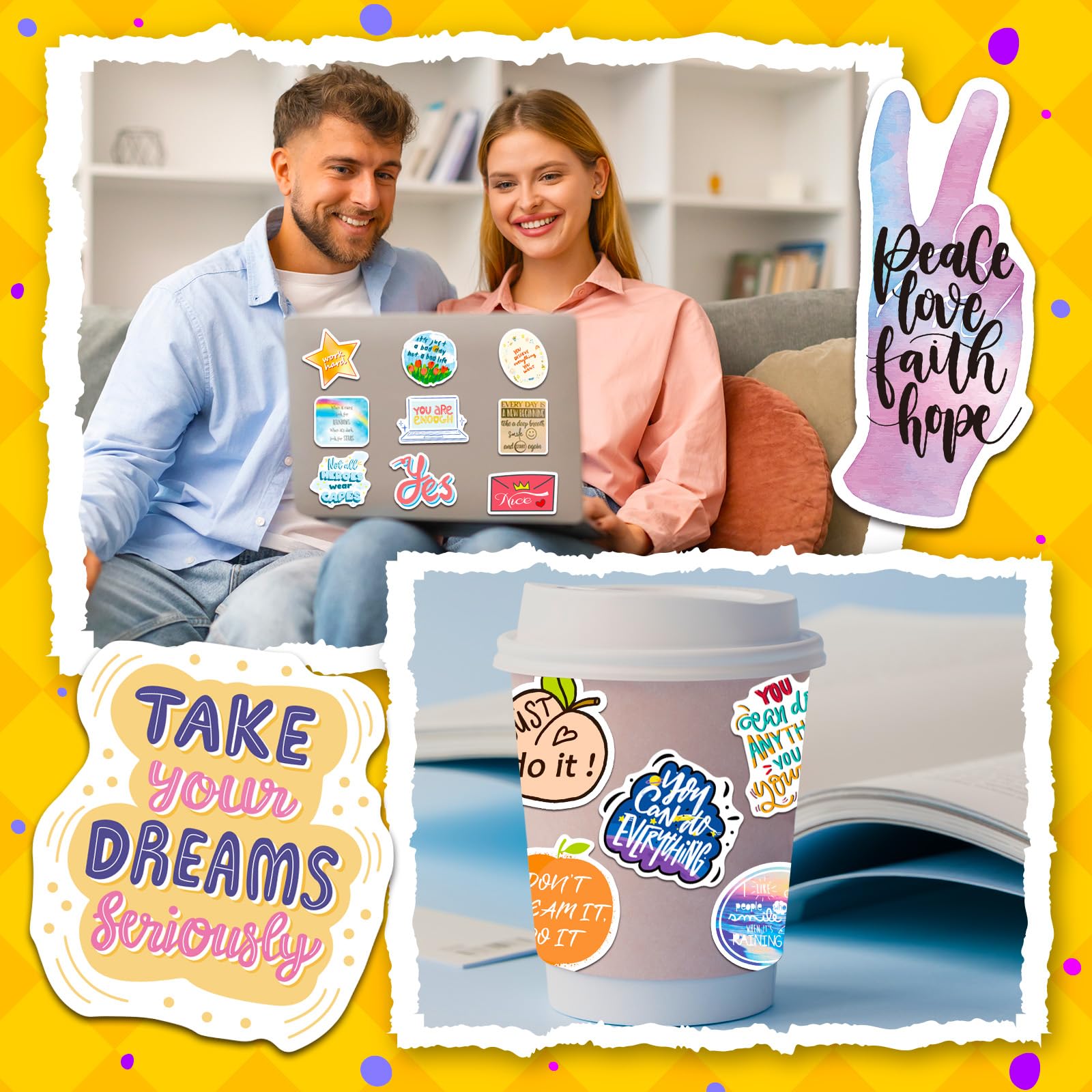 400 PCS Inspirational Motivational Vinyl Stickers - Positive Quote Stickers for Adults & Kids - Waterproof Decals for Laptops, Water Bottles, Journals, Scrapbooks (WM017) - Perfect for School, Office, DIY Crafts & Personalizing Belongings