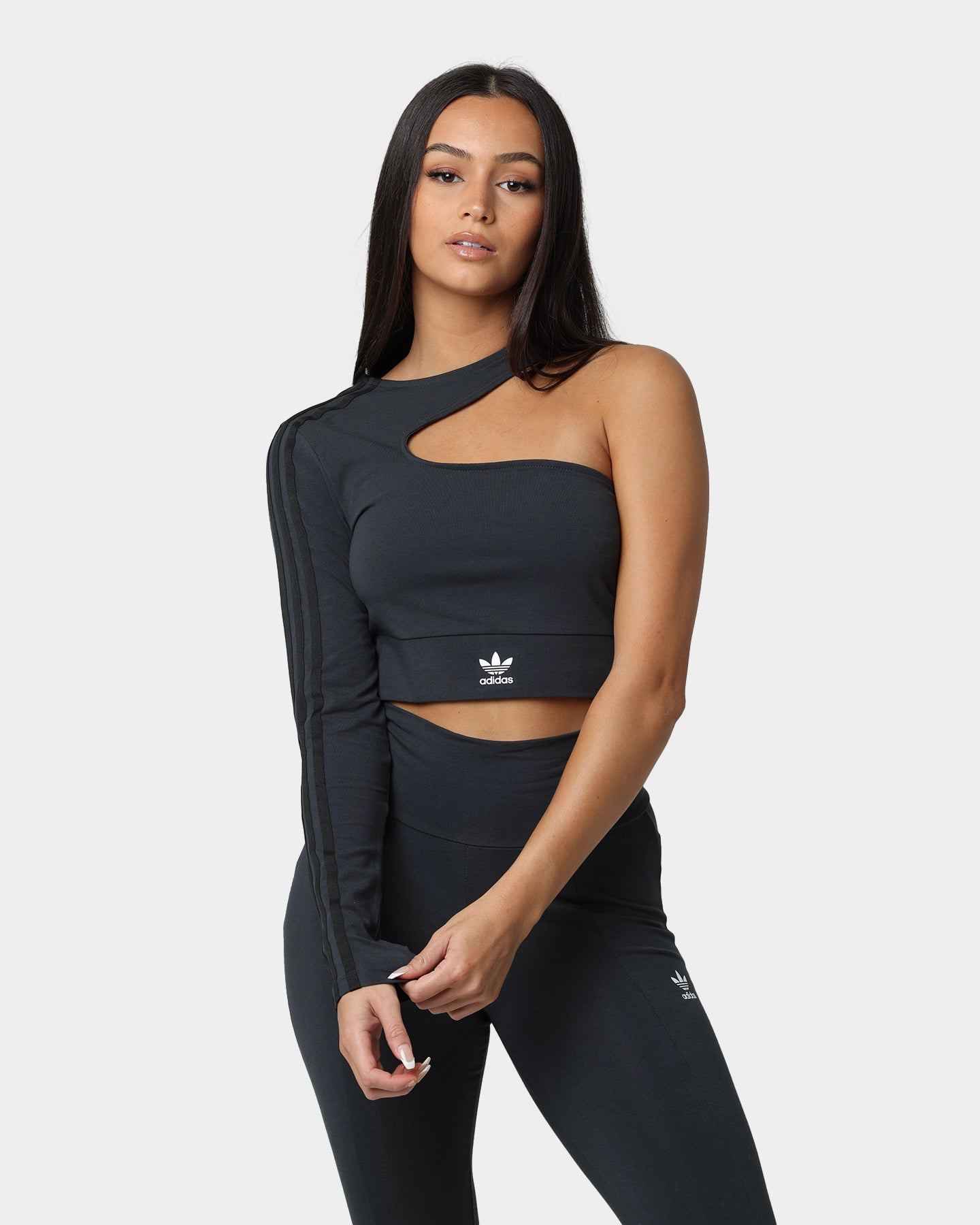 Adidas Women's Cropped Cut Out Workout Top in Carbon - Perfect for Gym, Yoga & Running