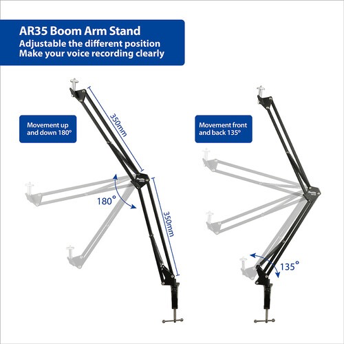 Phottix AR35 Adjustable Desktop Boom Arm Stand for Microphone, Podcast & Streaming - Perfect for Home Studio, Gaming & Office Setup