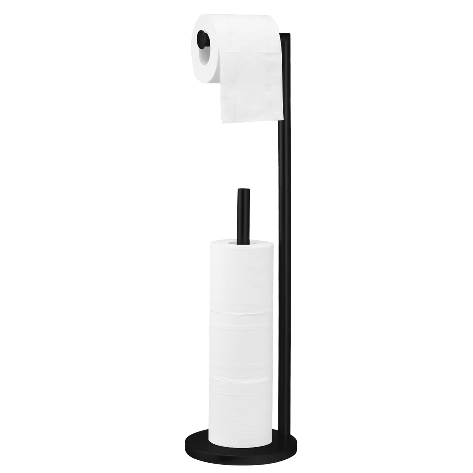 Free Standing Toilet Paper Holder Stand - Large Capacity Bathroom Tissue Roll Dispenser for 4 Rolls with Reserve Storage | Matte Black Finish | Perfect for Home, Office & RV Bathrooms