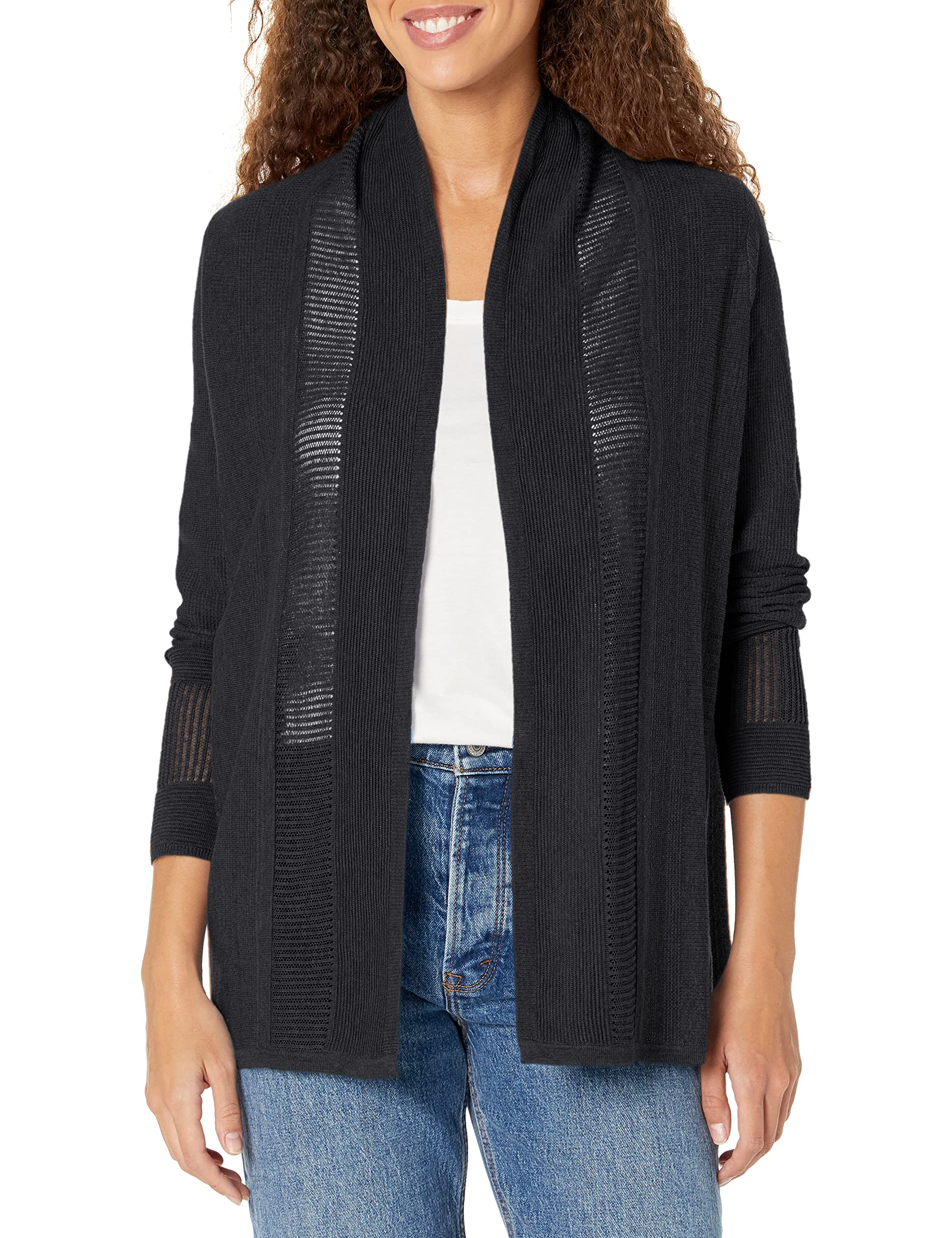 Foxcroft Women's Long Sleeve Mixed Stitch Cardigan Sweater - Cozy Knit Open Front Wrap for Fall & Winter Fashion | Perfect for Office, Date Night and Casual Outfits