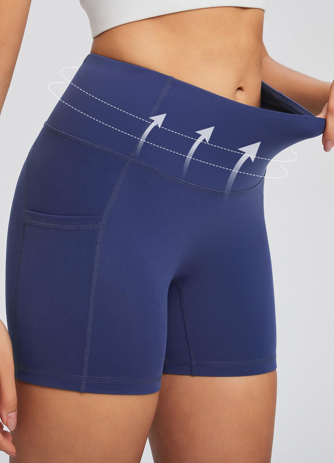 Baleaf Women's High Waist Workout Shorts - Light Compression Yoga Spandex Volleyball Biker Shorts with 3 Pockets for Running, Gym & Active Wear