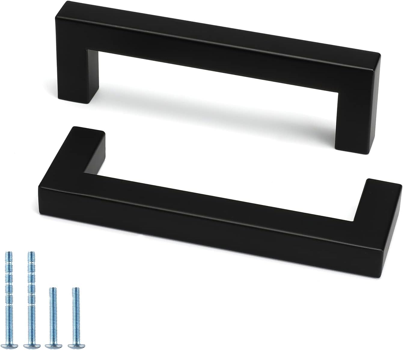 GoldenWarm 2 Pack Black Square Cabinet Pulls - 102mm/4 Inch Hole Center Stainless Steel Drawer Handles - Modern Kitchen & Dresser Hardware for Cabinets, Drawers, Wardrobes & Furniture (Perfect for Home Renovation & DIY Projects)