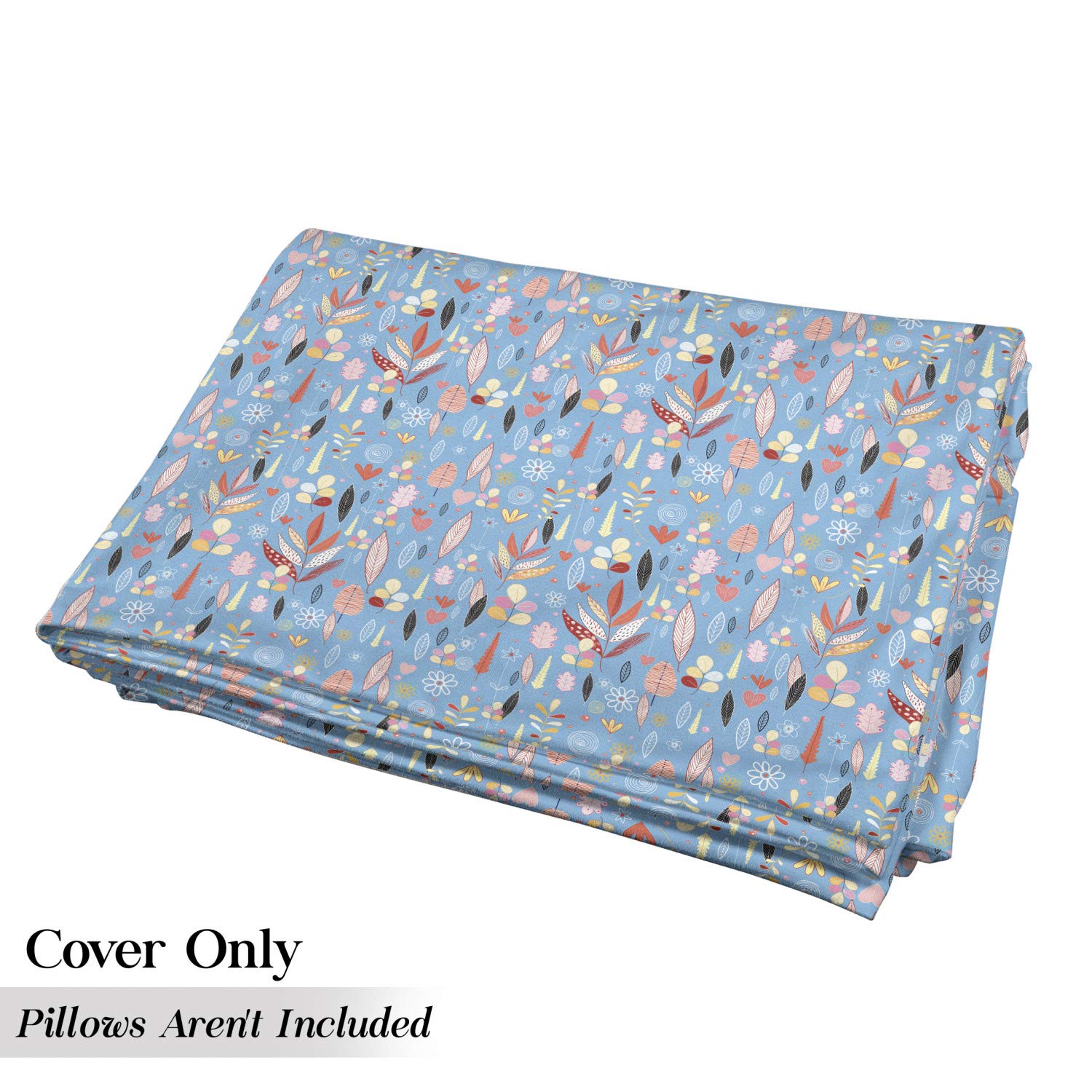 Ambesonne Floral Autumn Leaves Floor Pillow Cover - Blue Garden Theme Nature Print Fabric Case for 5 Pillows (88
