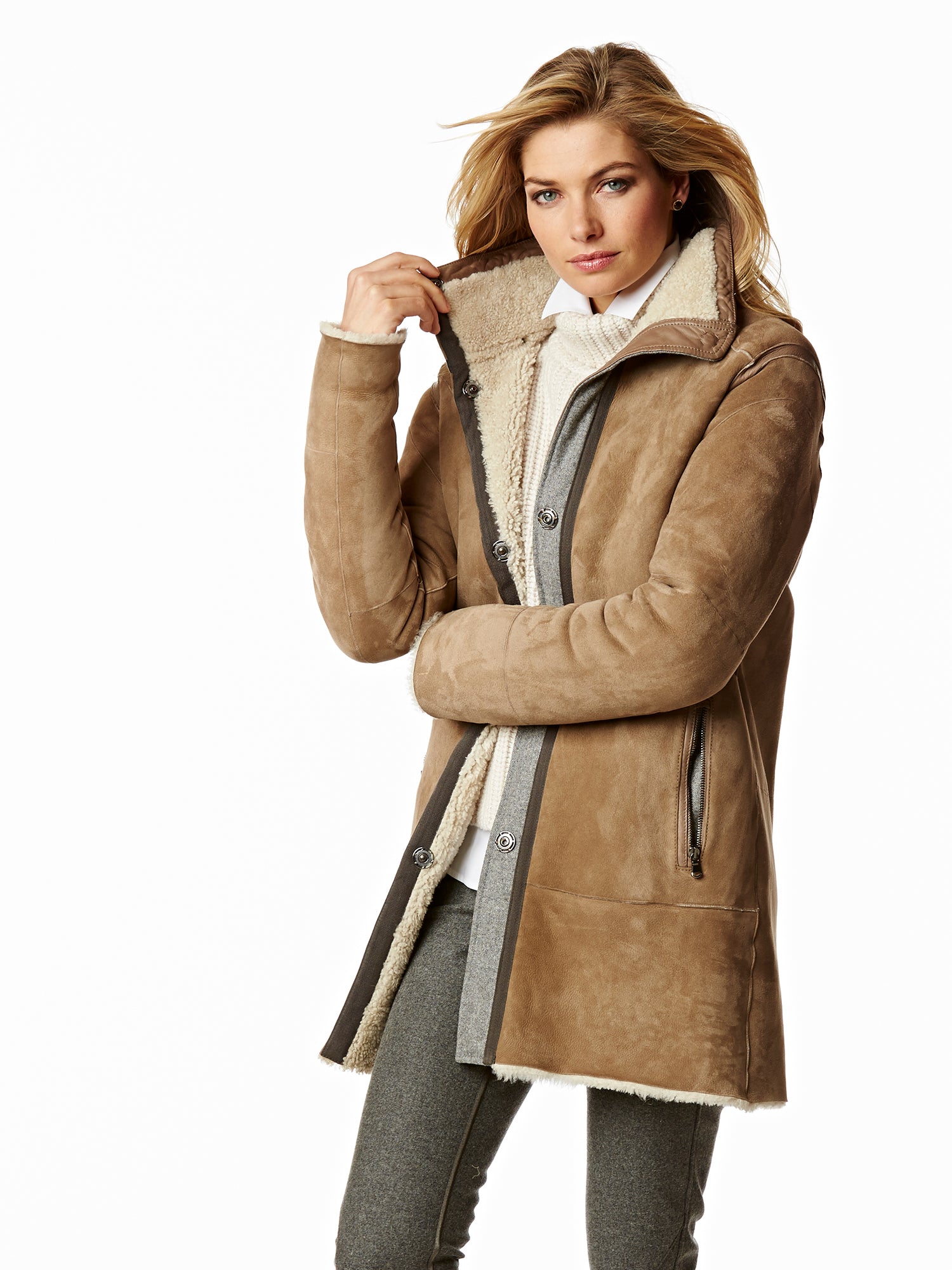 Milena Women's Shearling Coat - Warm Winter Jacket with Faux Fur Lining, Cozy Outerwear for Cold Weather | Perfect for Casual Outings, Travel & Outdoor Activities