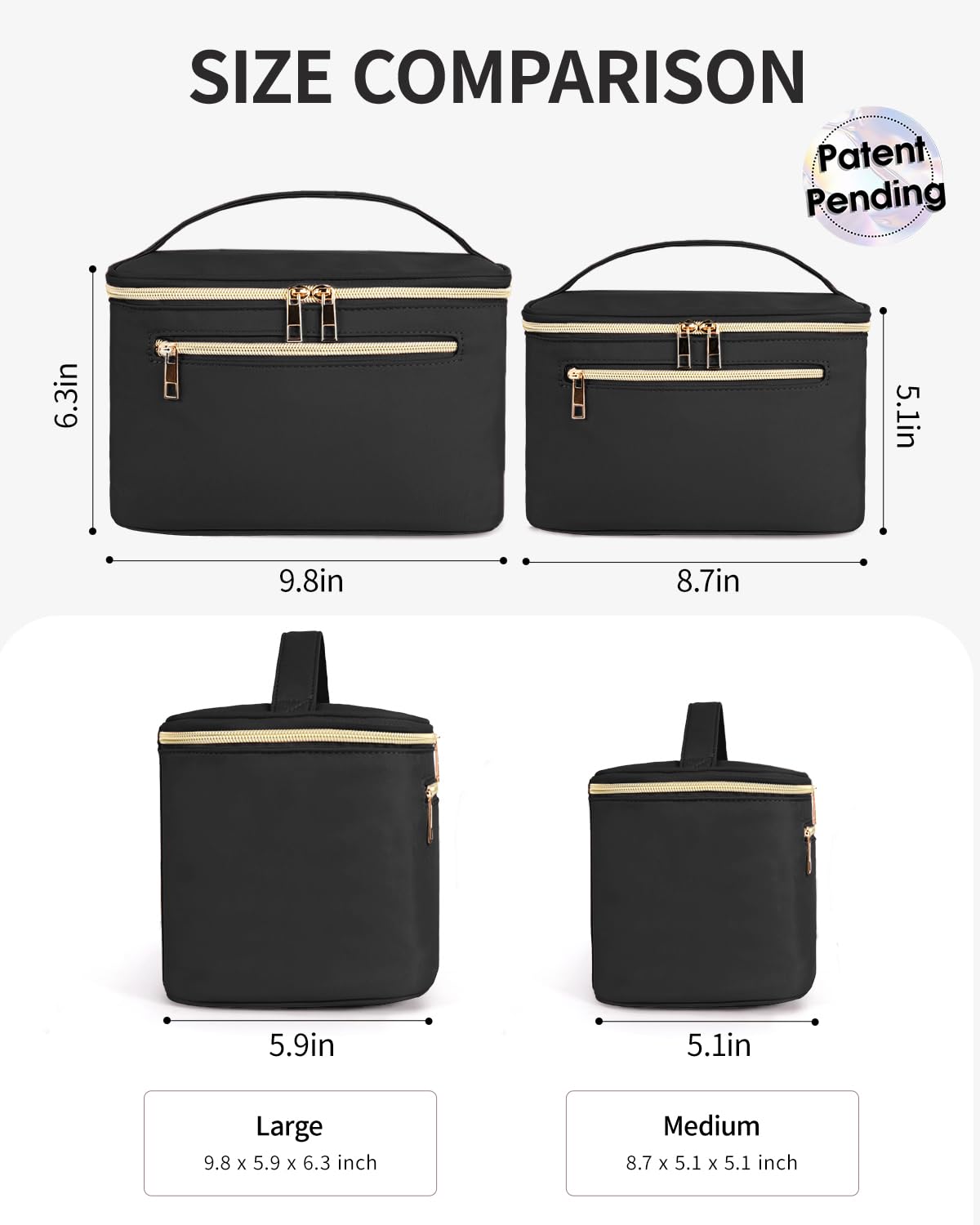 Wandering Nature Large Makeup Bag for Women - Travel Cosmetic Organizer with Brush Holder, Fabric Makeup Case in Black (Patent Pending) - Perfect for Travel, Gym & Daily Beauty Storage