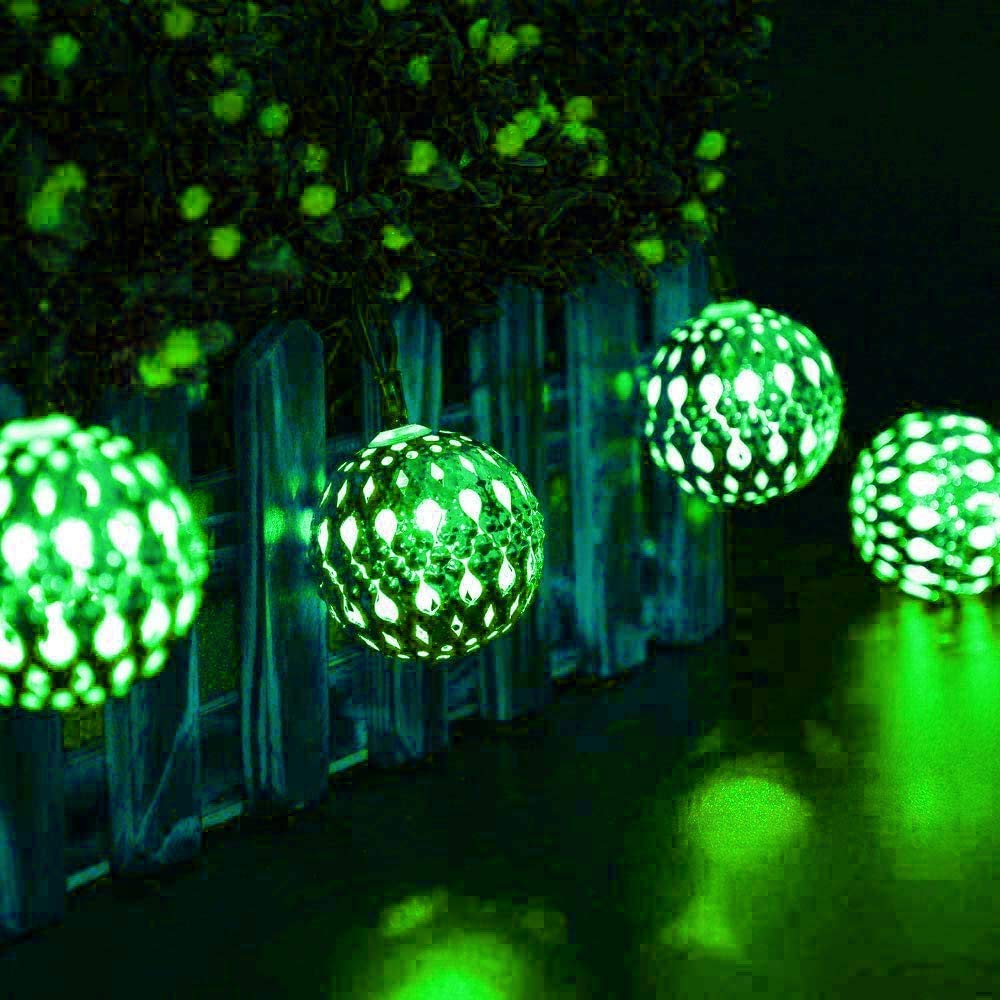 Solar Powered Metal Ball String Lights 12LED 3.5M - Outdoor/Indoor Moroccan Fairy Lights for Garden, Patio, Christmas, Wedding, Party & Home Decor (Green) | Perfect for Backyard, Balcony, Festive Events & Romantic Ambiance