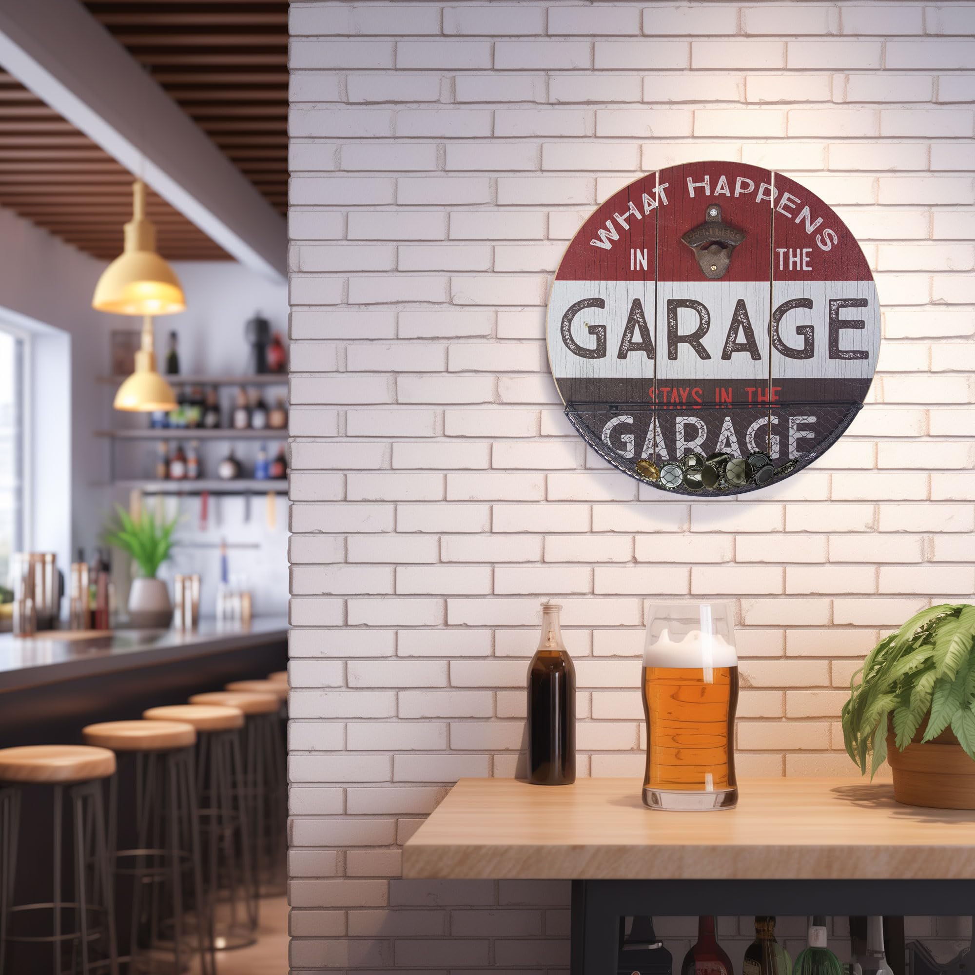 American Art Decor Wall-Mounted Wooden Beer Bottle Opener & Cap Catcher - Rustic Bar Accessory for Man Cave, Garage, Game Room - Perfect for Parties, Home Brewing & Sports Events
