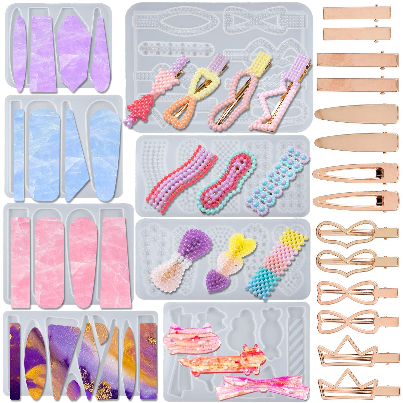 22-Piece Pearl Hair Clip Jewelry Casting Molds Set for DIY Acrylic Resin Barrette, Epoxy, Clay - Includes Metal Accessories for Crafting, Jewelry Making & Hair Accessories (Perfect for DIY Gifts, Wedding Hairpieces & Fashion Accessories)
