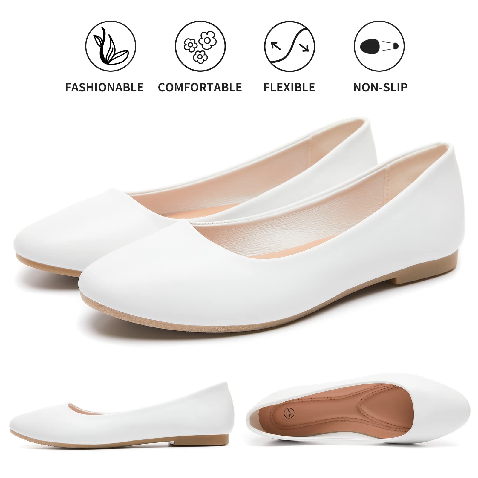 Hash Bubbie Women's Ballet Flats - Comfortable PU Leather Slip-On Dress Shoes for Women | Perfect for Work, Office & Casual Outfits