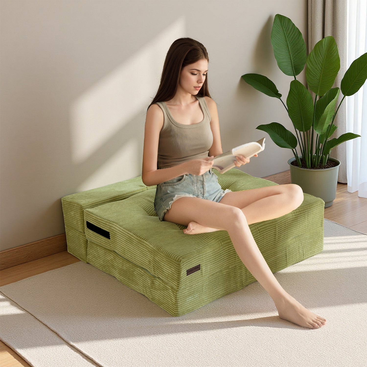 MAXYOYO 4-in-1 Folding Sofa Bed with Pillow - Tufted Sleeper Chair for Living Room, Guest Room & Small Spaces, Convertible Futon for Lounge, Nap & Overnight Guests, Green