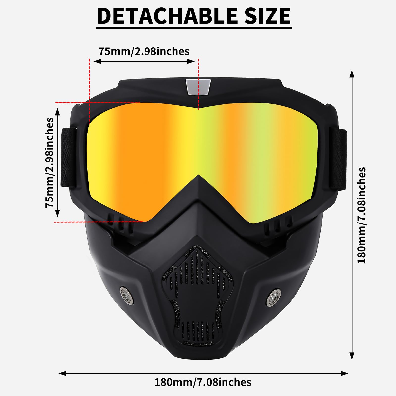 Anti-Fog Motorcycle Goggles - Detachable Paintball & Airsoft Mask for Skiing, Dirt Bike & ATV Riding - Protective Face Gear for Outdoor Sports & Extreme Activities