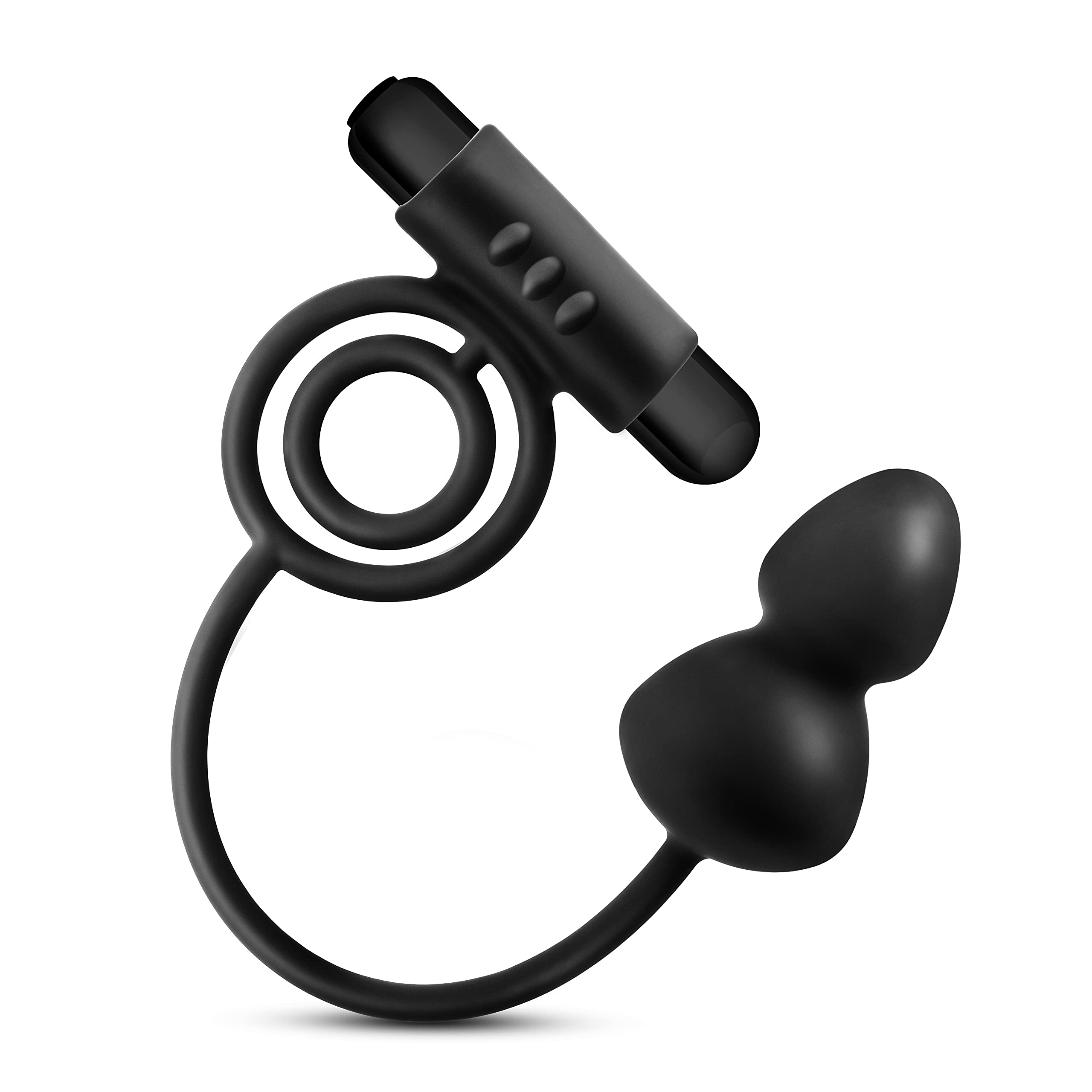 Blush Novelties Anal Adventures Platinum - Silicone Anal Plug with Vibrating C-Ring | Prostate Massager for Men & Couples | Black | Enhance Intimacy & Pleasure in Bedroom Play