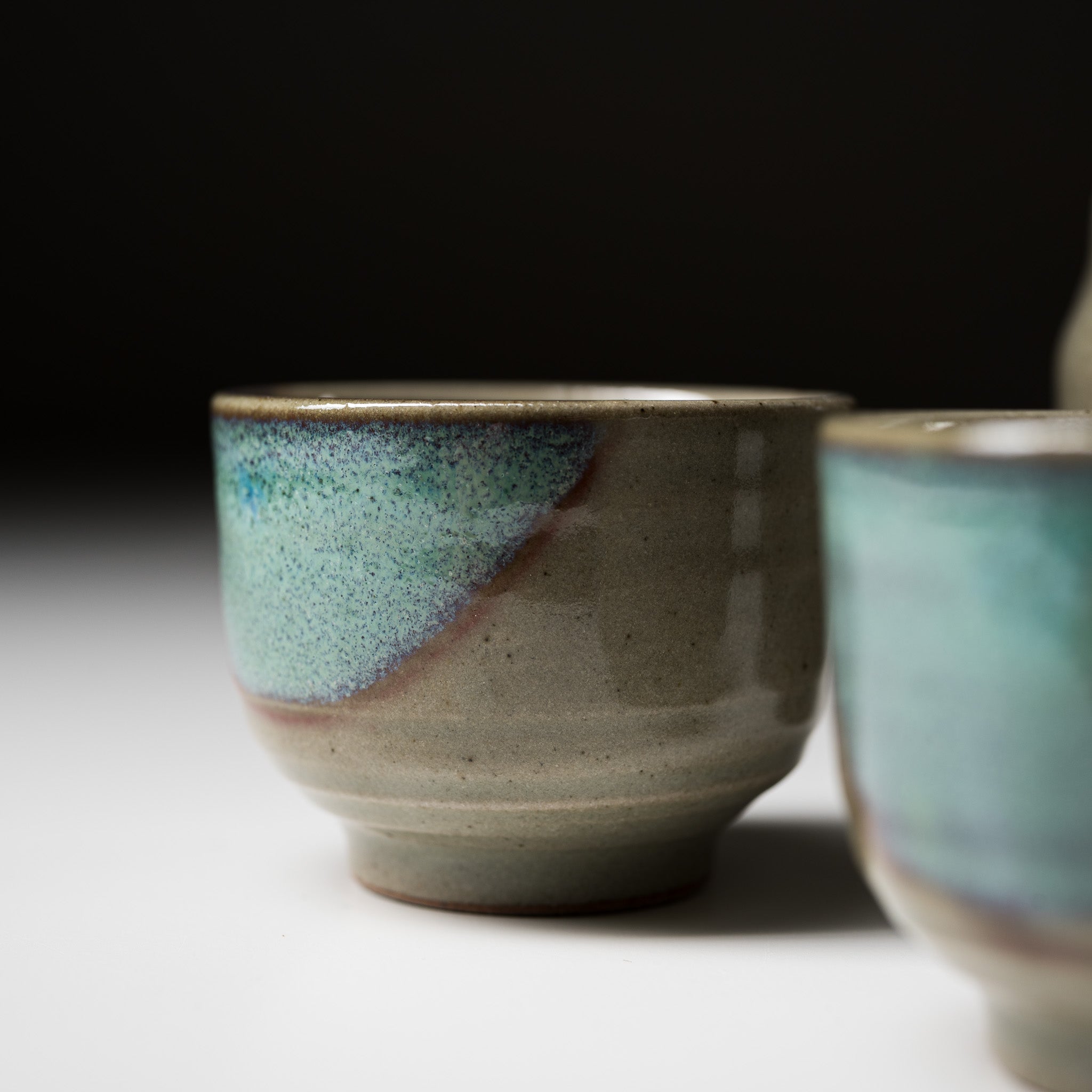 Traditional Japanese Mino Ware Pottery Sake Set - Aqua Lake Glaze by Yamai Ito - Authentic Ceramic Sake Bottle & Cups Gift Set for Home Dining & Japanese Tea Ceremony