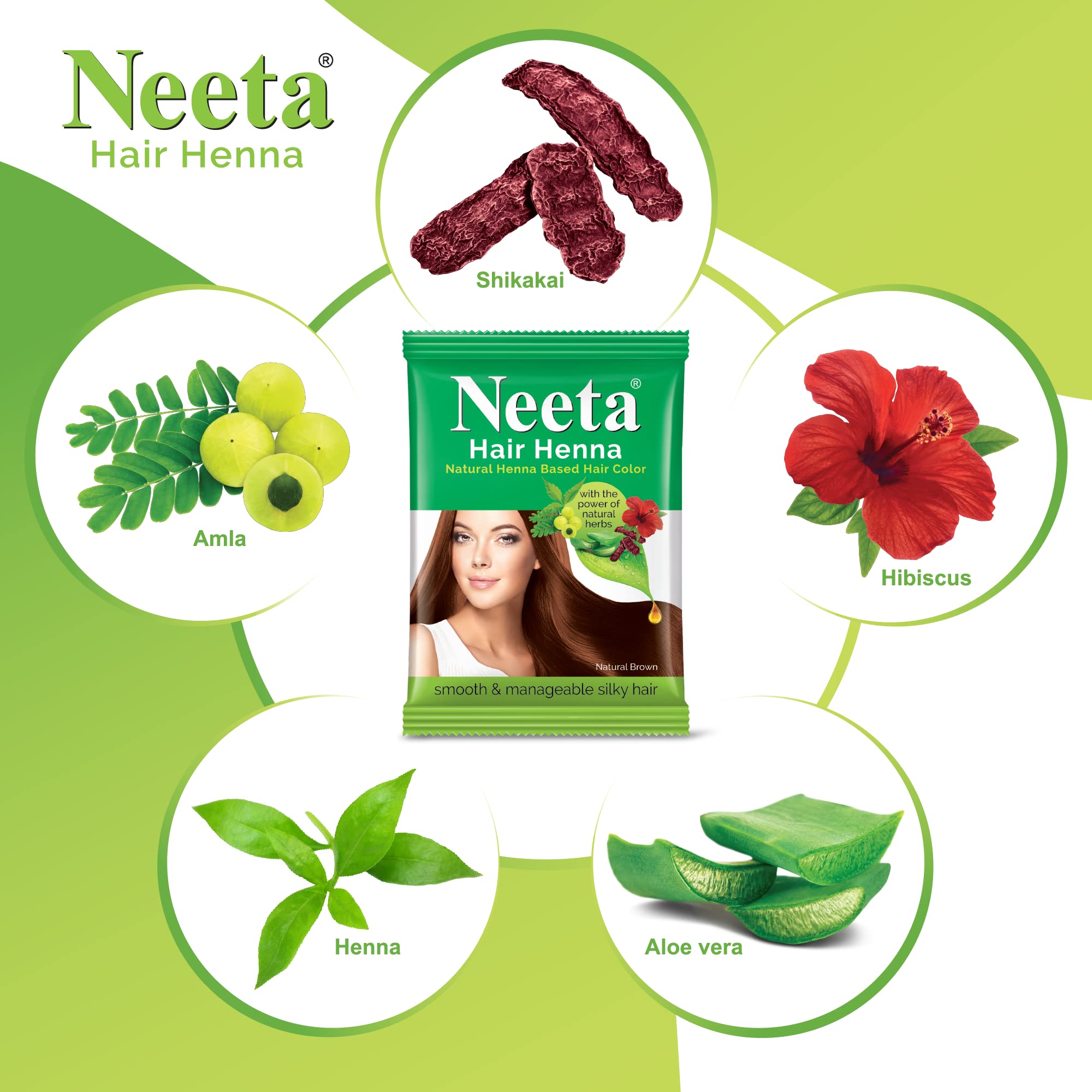 Natural Brown Henna Hair Color with 5 Herbs | Ammonia-Free Hair Dye for Women & Men | 25g Pack of 8 | Safe for Gray Coverage & Hair Conditioning | Perfect for Home Use & Professional Salons