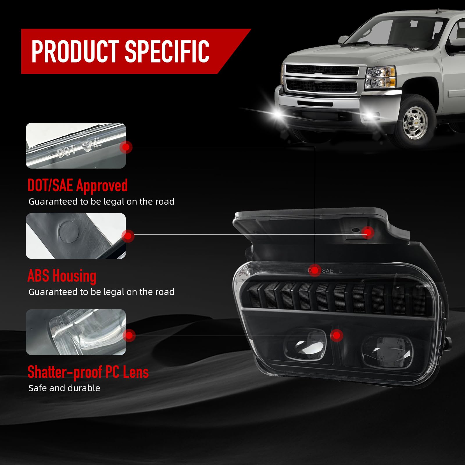 High-Performance LED Fog Lights for 2002-2007 Chevy Silverado & Avalanche - Durable Front Bumper Driving Lamps - Perfect for Night Driving, Off-Road Adventures & Inclement Weather Conditions