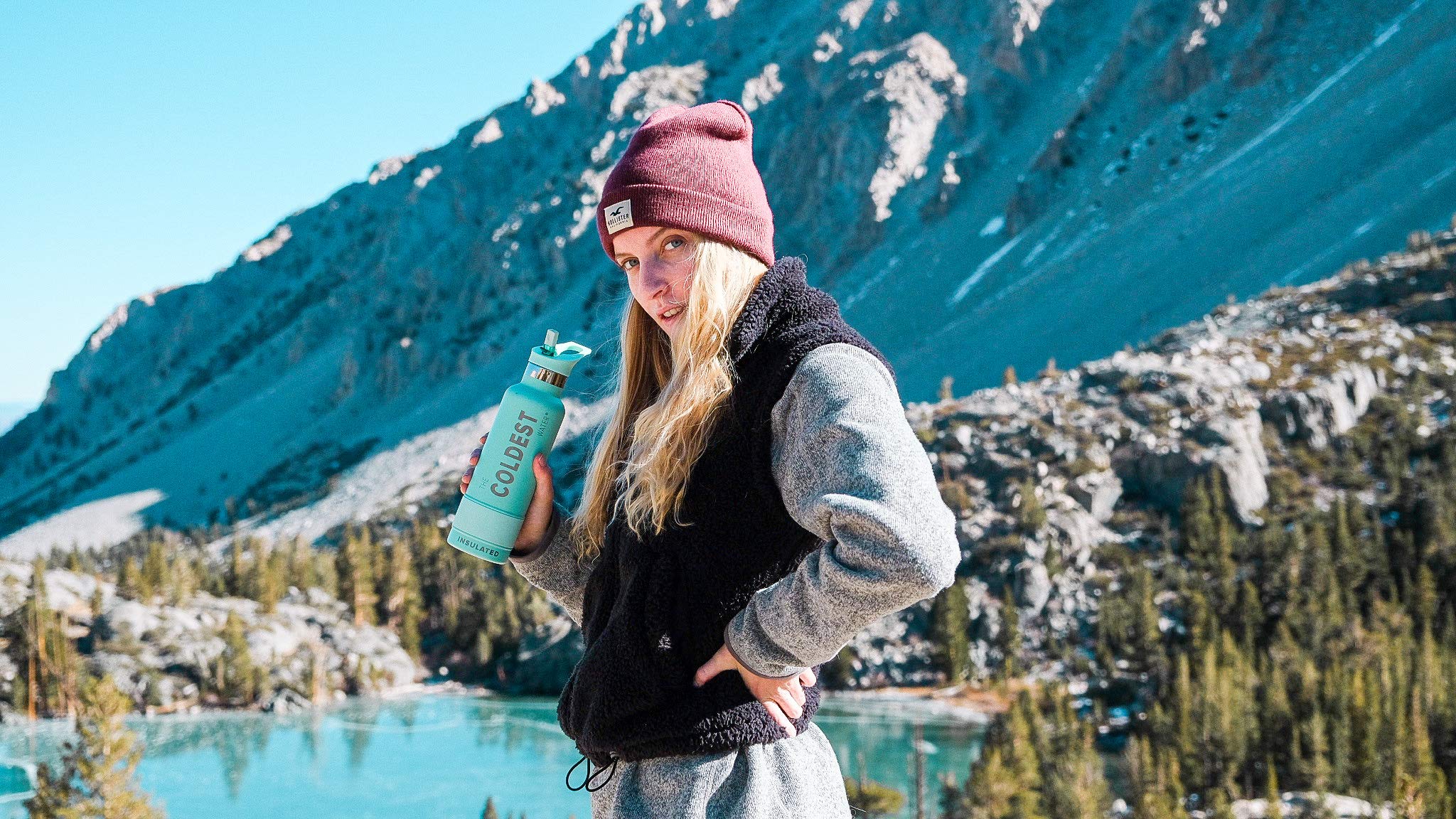 COLDEST Insulated Standard Mouth Hydro Flask with Flip Top Lid - Multi-Compatible Straw Cap for 12, 21, Gallon Lids - Black - Perfect for Outdoor Adventures, Gym, and Travel