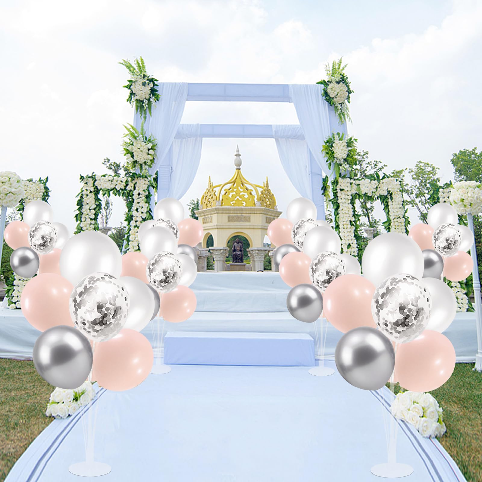 Pink and Silver Balloon Stand Centerpiece - 4-Piece Set for Baby Shower, Wedding, Engagement, Bridal Shower, Anniversary, Mother's Day & Birthday Party Decorations | Elegant Table Decor for Special Celebrations & Events