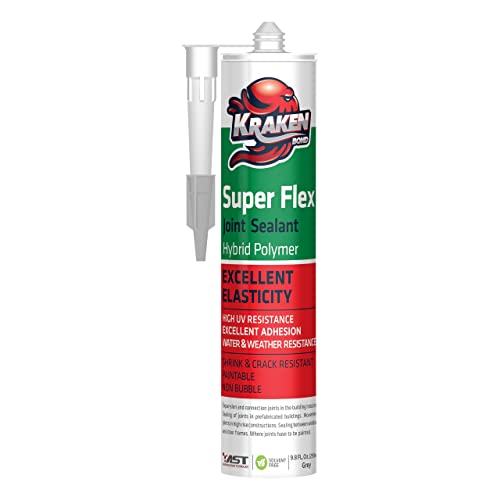 Kraken Bond Super Flex Grey Caulk - Waterproof Hybrid Sealant for Doors, Windows & Construction | 1 Pack (9.8 Oz) | Ideal for Bathroom, Kitchen & Outdoor Weatherproofing