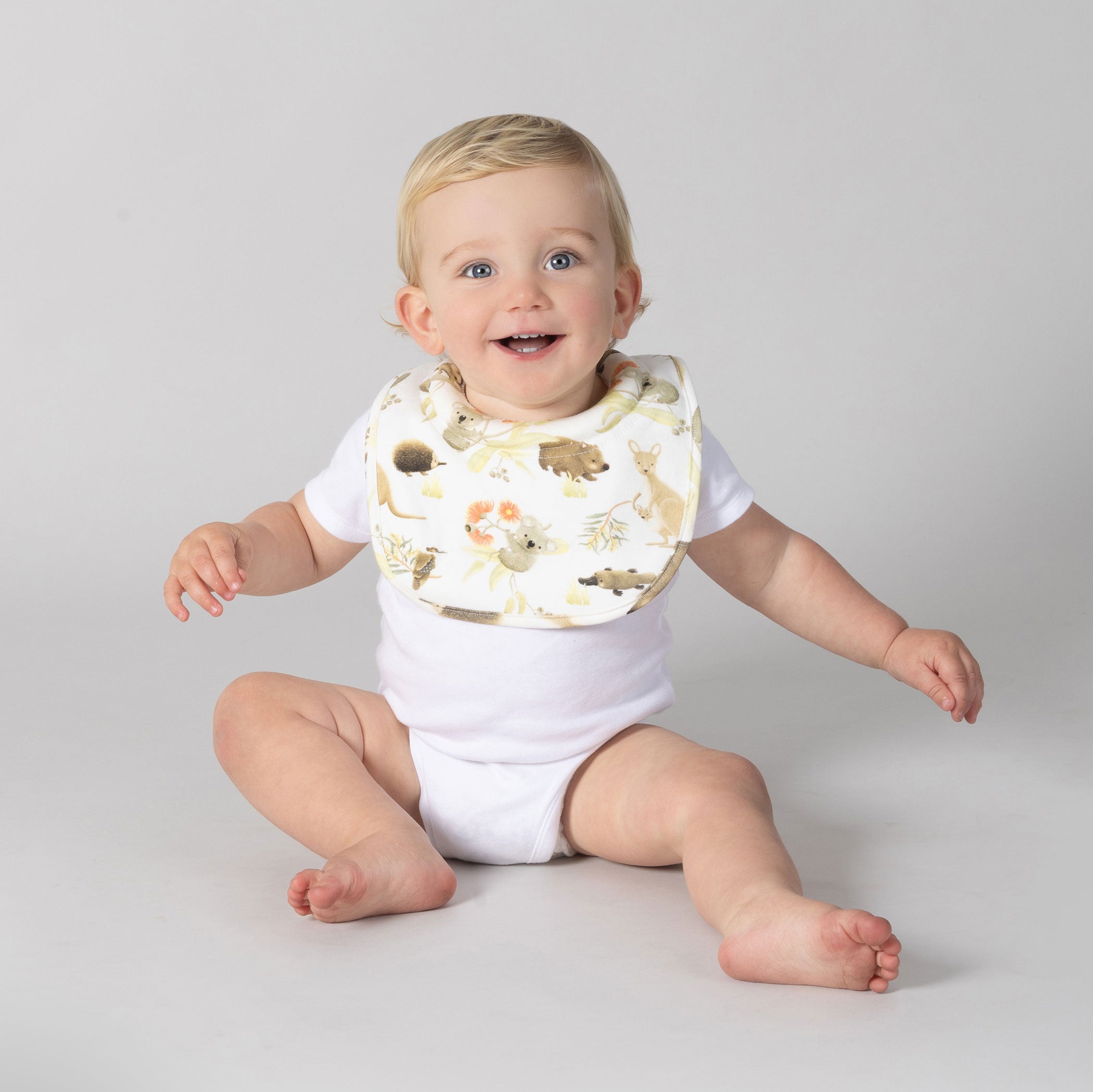 Aussie Animals 2-Pack Drool Bibs for Babies - Soft Absorbent Cotton Bibs for Teething, Feeding & Messy Playtime