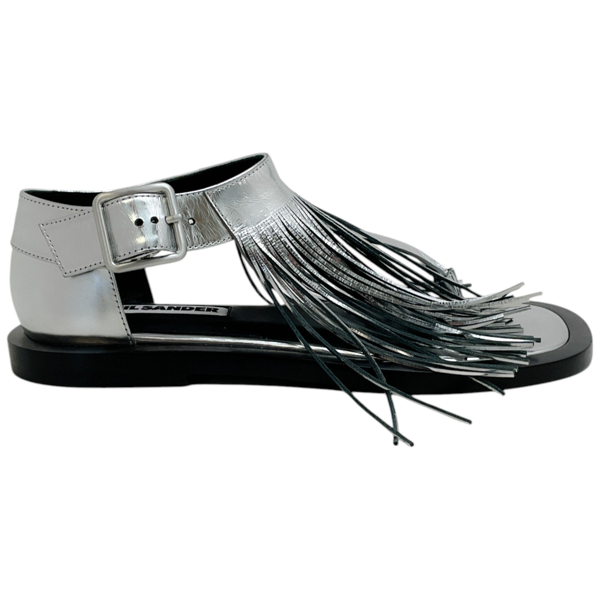 Jil Sander Women's Silver Leather Fringed Sandals - Stylish Summer Slide Sandals for Beach, Vacation & Casual Outings