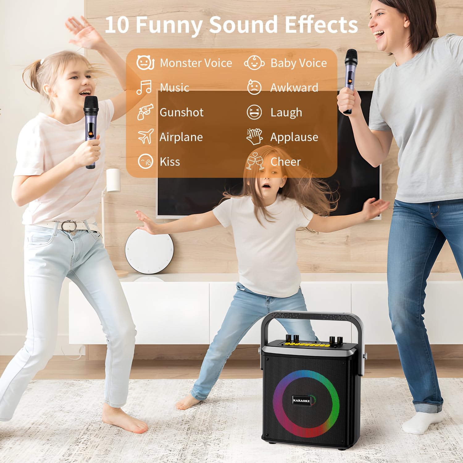 Portable Bluetooth Karaoke Machine with 2 Wireless Microphones - Party Speaker for Home, Outdoor, Camping & Garage (Perfect for Parties, Gatherings & Entertainment)