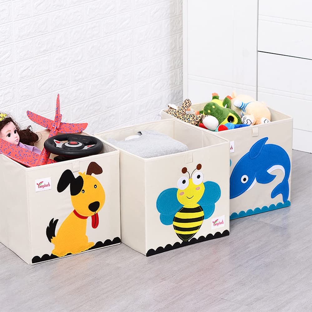 Foldable Animal Toy Storage Box - 2 Pack Collapsible Organizer Bins for Kids Room, Dog & Parrot Design (13x13x13 Inch) - Perfect for Playroom, Nursery, and Bedroom Organization