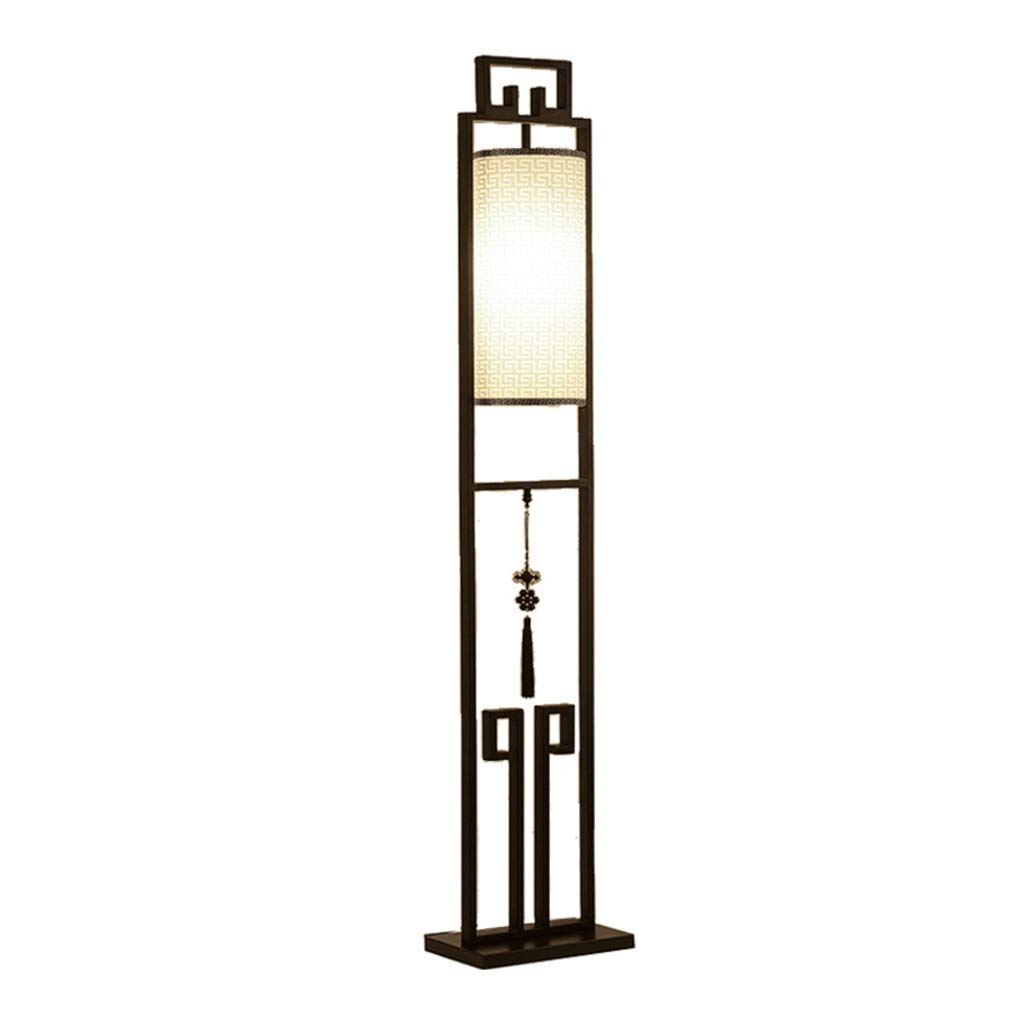 ZCYXQR Vintage Wrought Iron Floor Lamp with Antique Fabric Shade - Modern Chinese Style Living Room Lighting, Bedside Reading Lamp for Home Decor