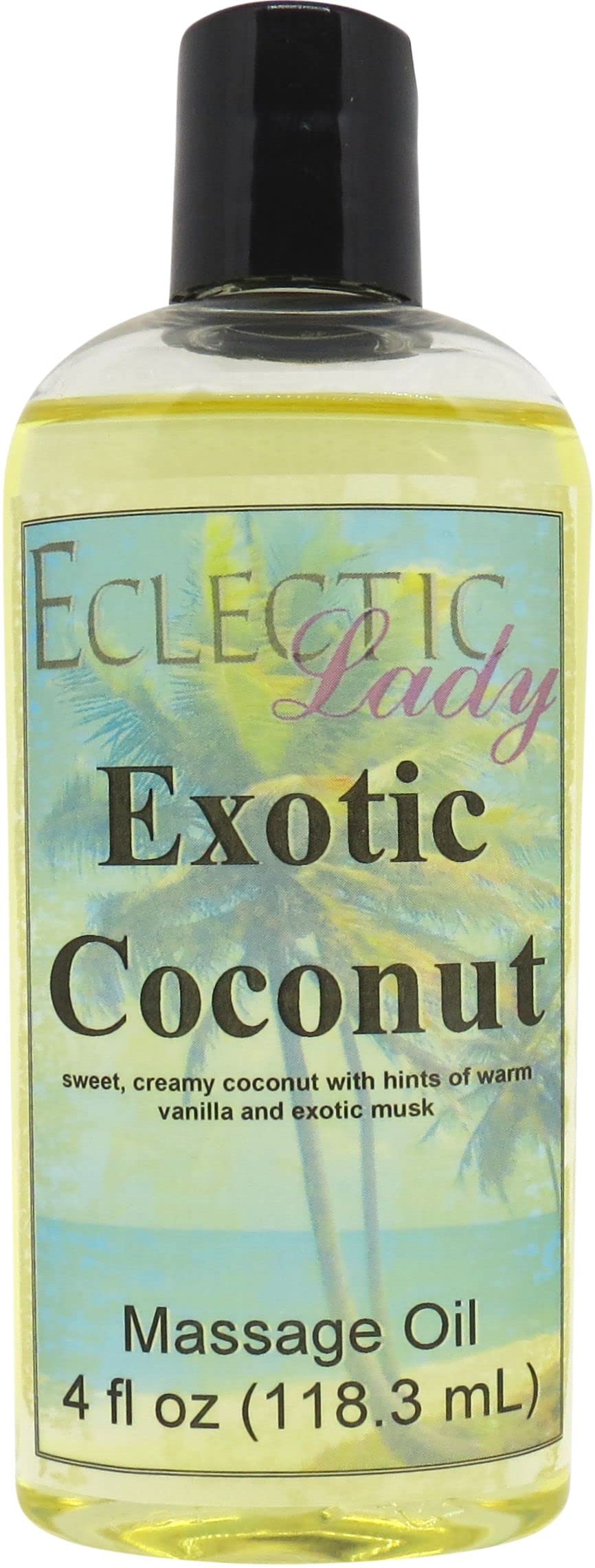 Exotic Coconut Massage Oil with Sweet Almond & Jojoba Oil - 4oz Preservative-Free for Aromatherapy & Relaxation - Perfect for Couples Massage, Spa Nights & Self-Care Rituals