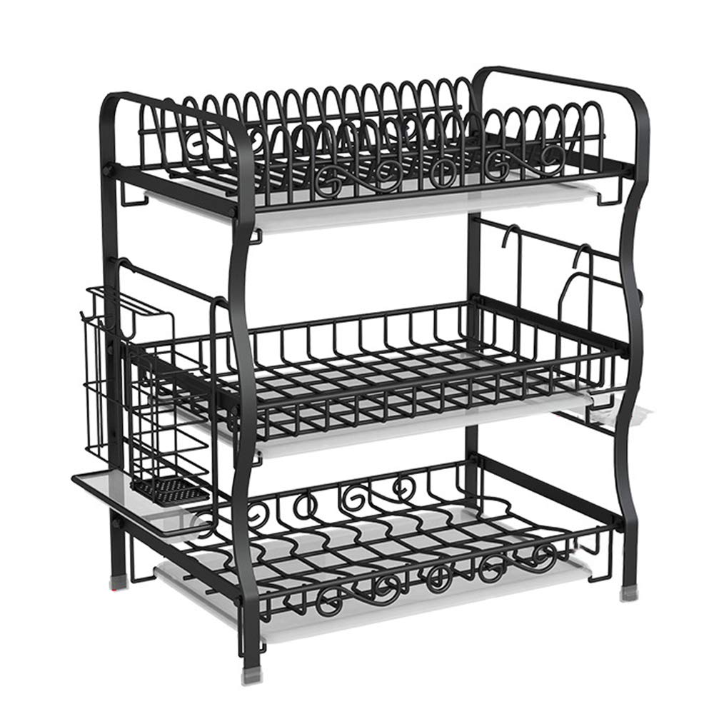 Premium 304 Stainless Steel Black Dish Drain Rack - Heavy Duty Kitchen Utensil Organizer with Knife Holder | Perfect for Countertop, Sink Side & Small Space Kitchen Organization