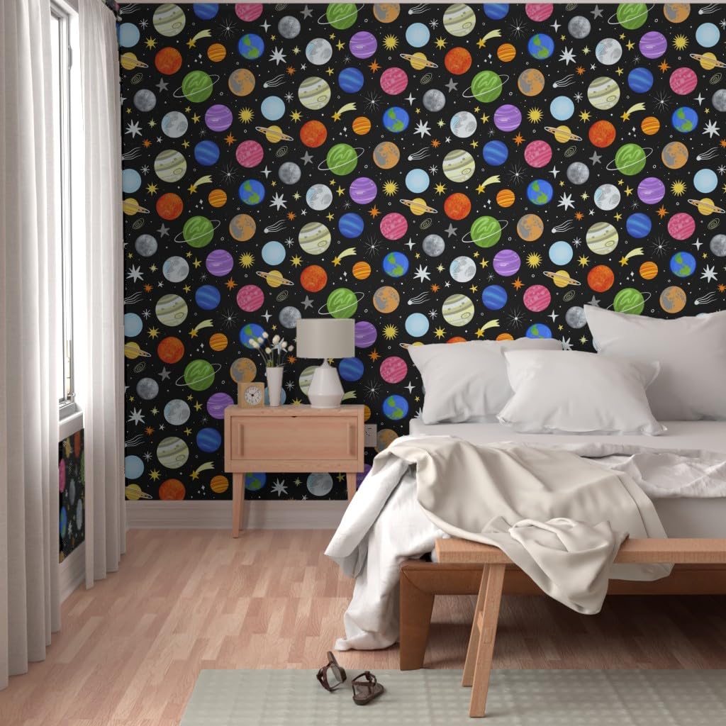 Planets Stars Earth Space Moon Galaxy Celestial Traditional Wallpaper - Commercial Grade 27ft x 2ft Roll for Living Room, Bedroom & Nursery Decor | Peel & Stick Wallpaper for Easy Installation