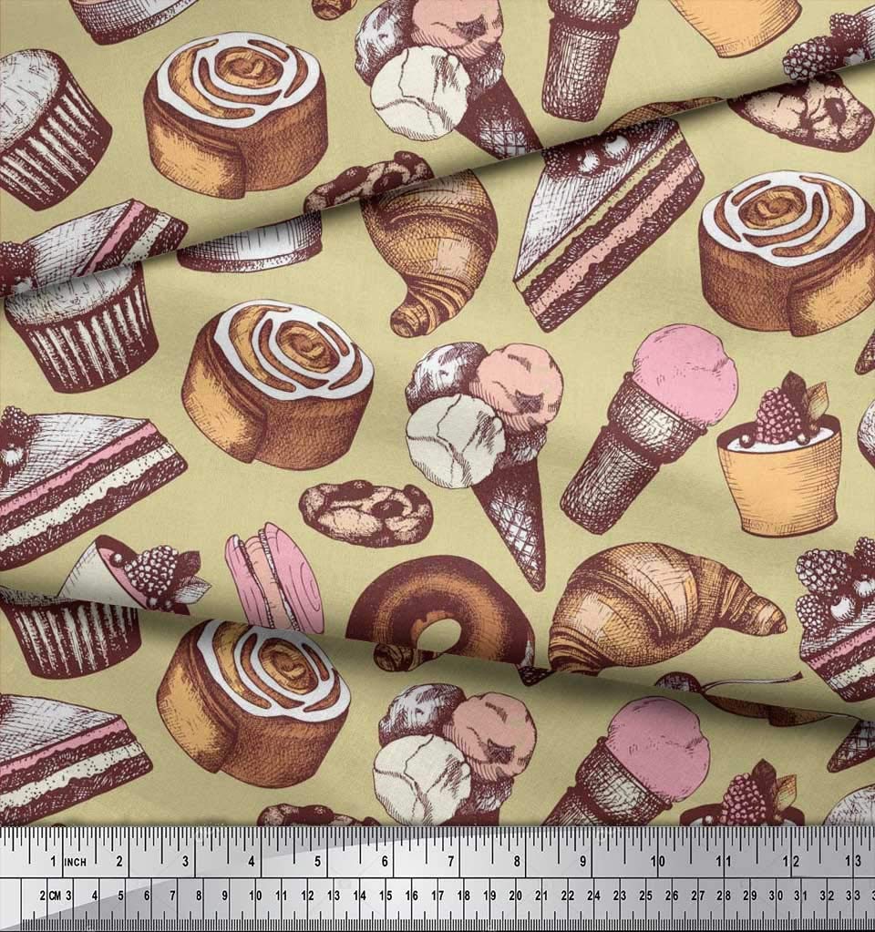 Soimoi 100% Cotton Poplin Fabric - Beige Cupcake Donut Cookies Print - 42 Inch Wide by The Yard - Perfect for Quilting, Dressmaking & DIY Crafts - Whimsical Food-Themed Fabric for Home Decor & Sewing Projects