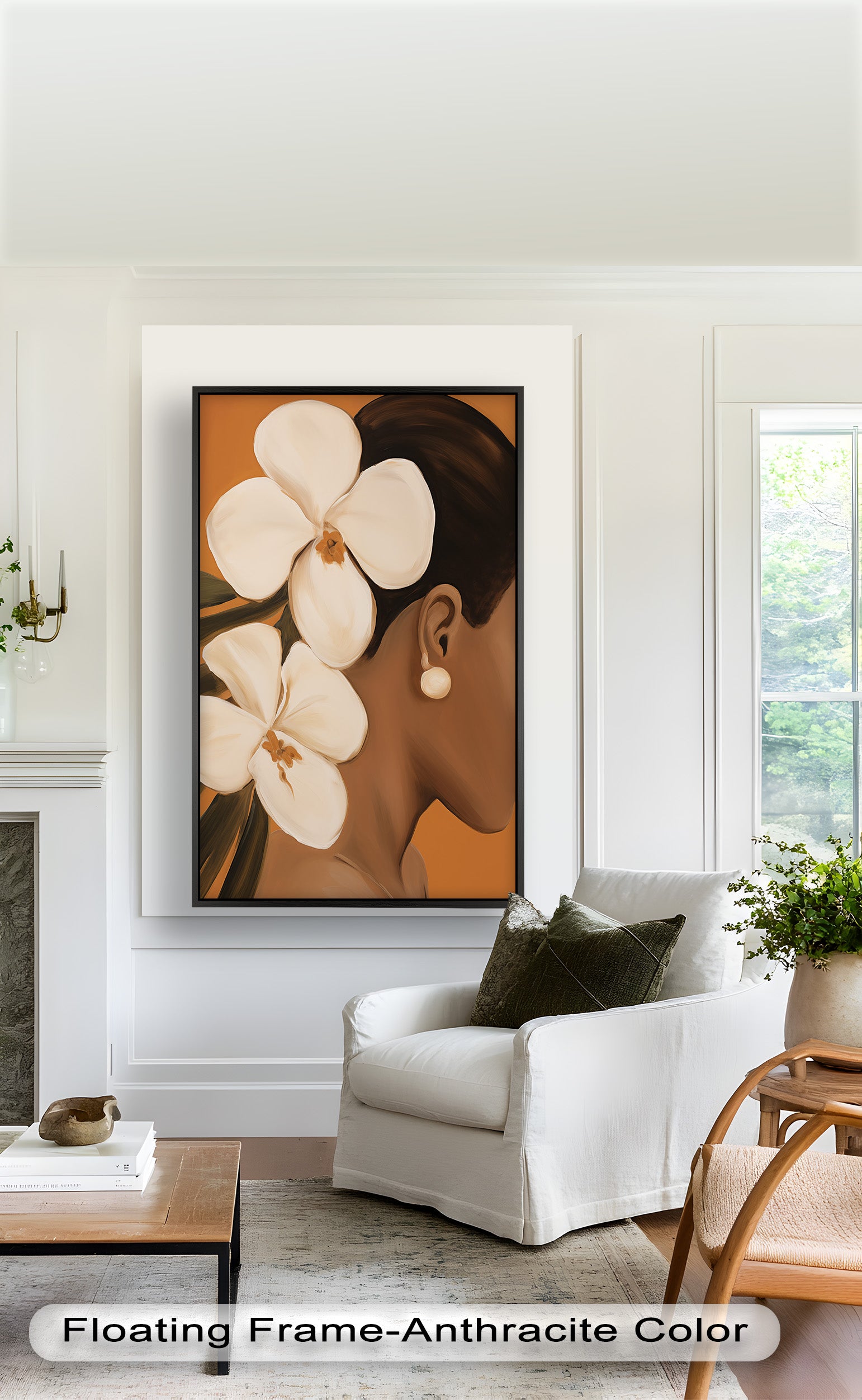 African Woman with Orchids Framed Oil Painting - Handmade Wall Art Decor for Living Room, Bedroom & Office