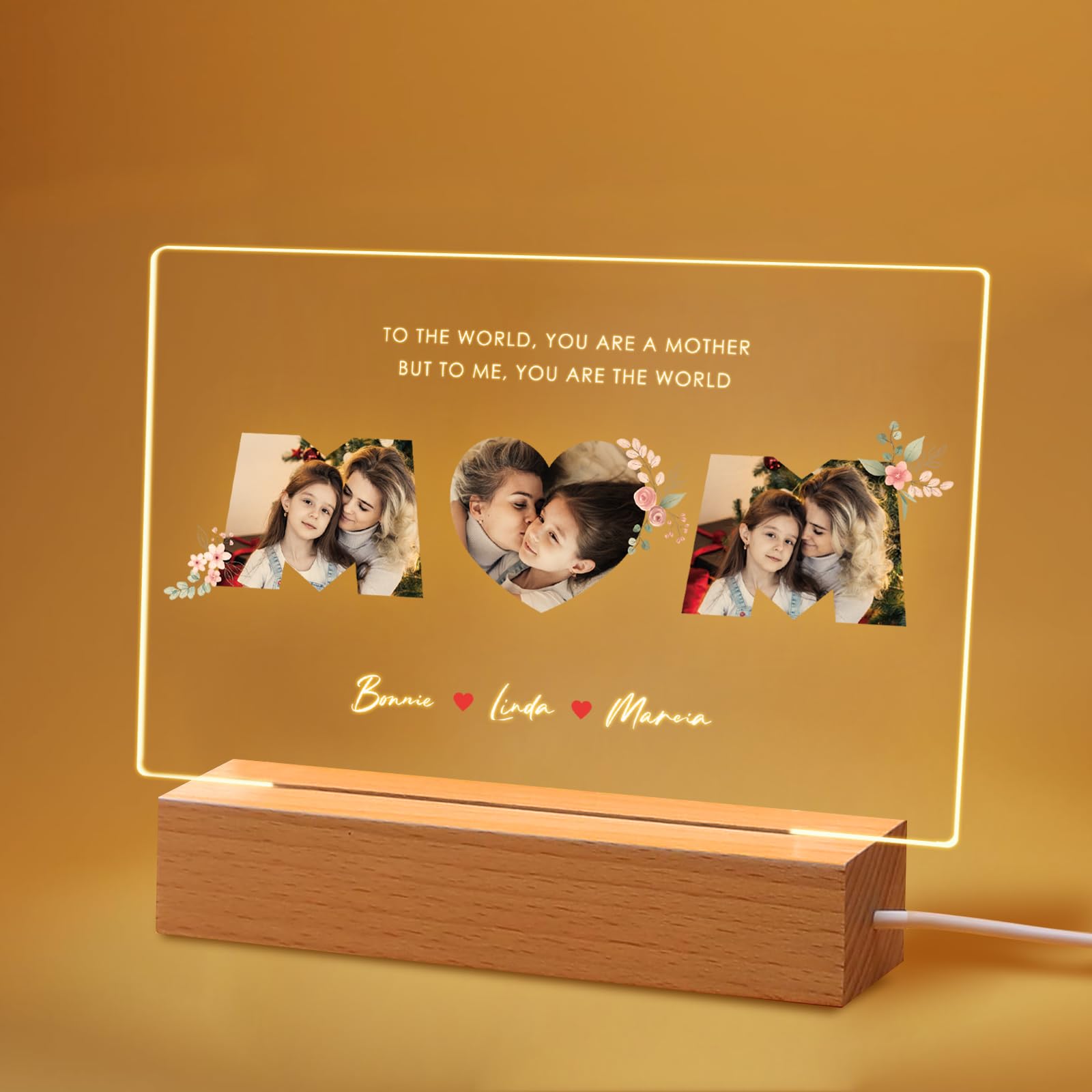 Custom Acrylic Plaque with Photo - Personalized Mother's Day & Birthday Gift for Mom from Daughter or Son - Unique Night Light for Bedroom, Nursery, or Office Decor