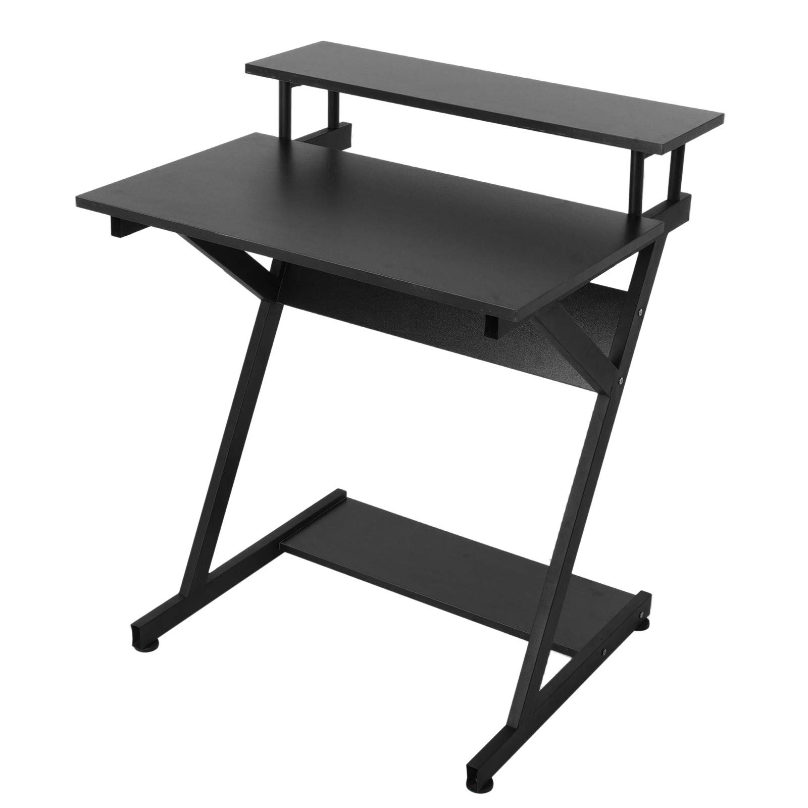 Foldable Z-Shaped Computer Desk with Monitor Shelf & Storage - Space Saving Home Office Desk for Adults, Compact L-Shaped Corner Writing Study Desk (Black) - Perfect for Small Apartments, Dorm Rooms & Workspaces