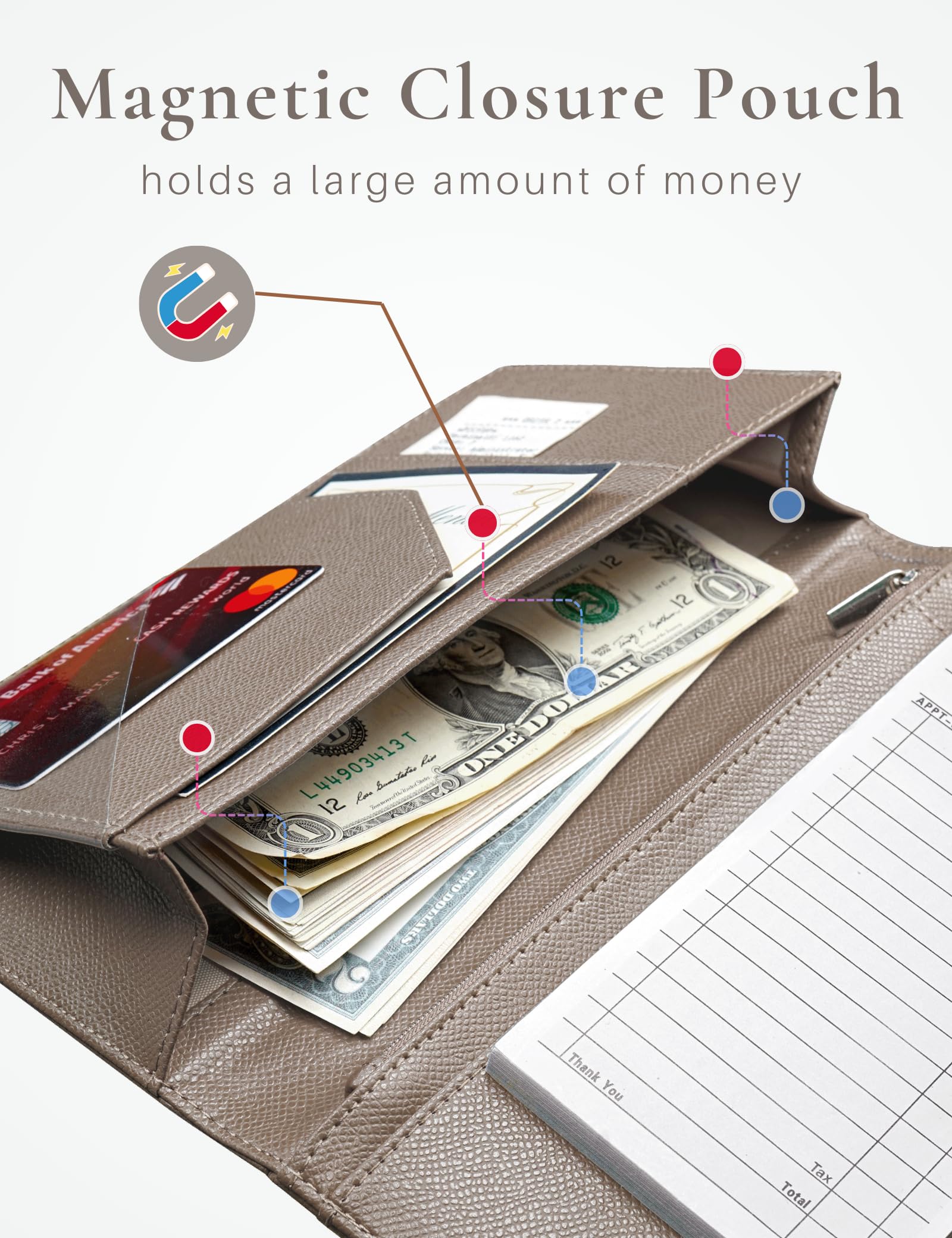 Premium Server Book with Zipper & Magnetic Pocket - Durable Waitress Check Booklet for Restaurant Staff | Guest Check Organizer, Waiter Wallet with High-Capacity Pockets | Perfect for Busy Servers, Hosts & Bartenders - Ideal for Fine Dining, Cafes & Hospitality Work (Stone Design)