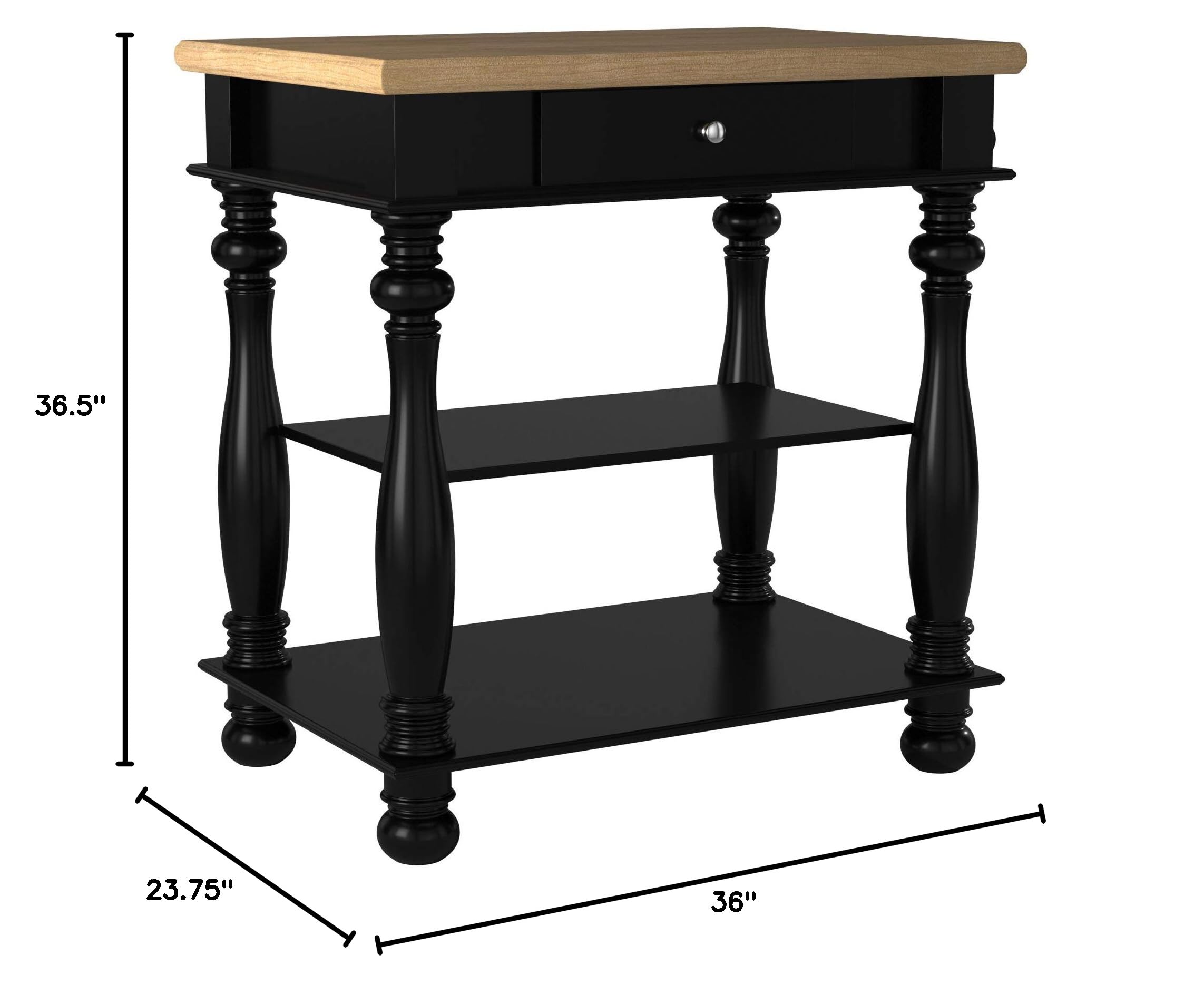 Bernards Birch Kitchen Island with Storage - Black Wooden Kitchen Cart for Small Spaces, Countertop Organizer & Prep Station - Perfect for Apartments, Condos & Home Kitchens