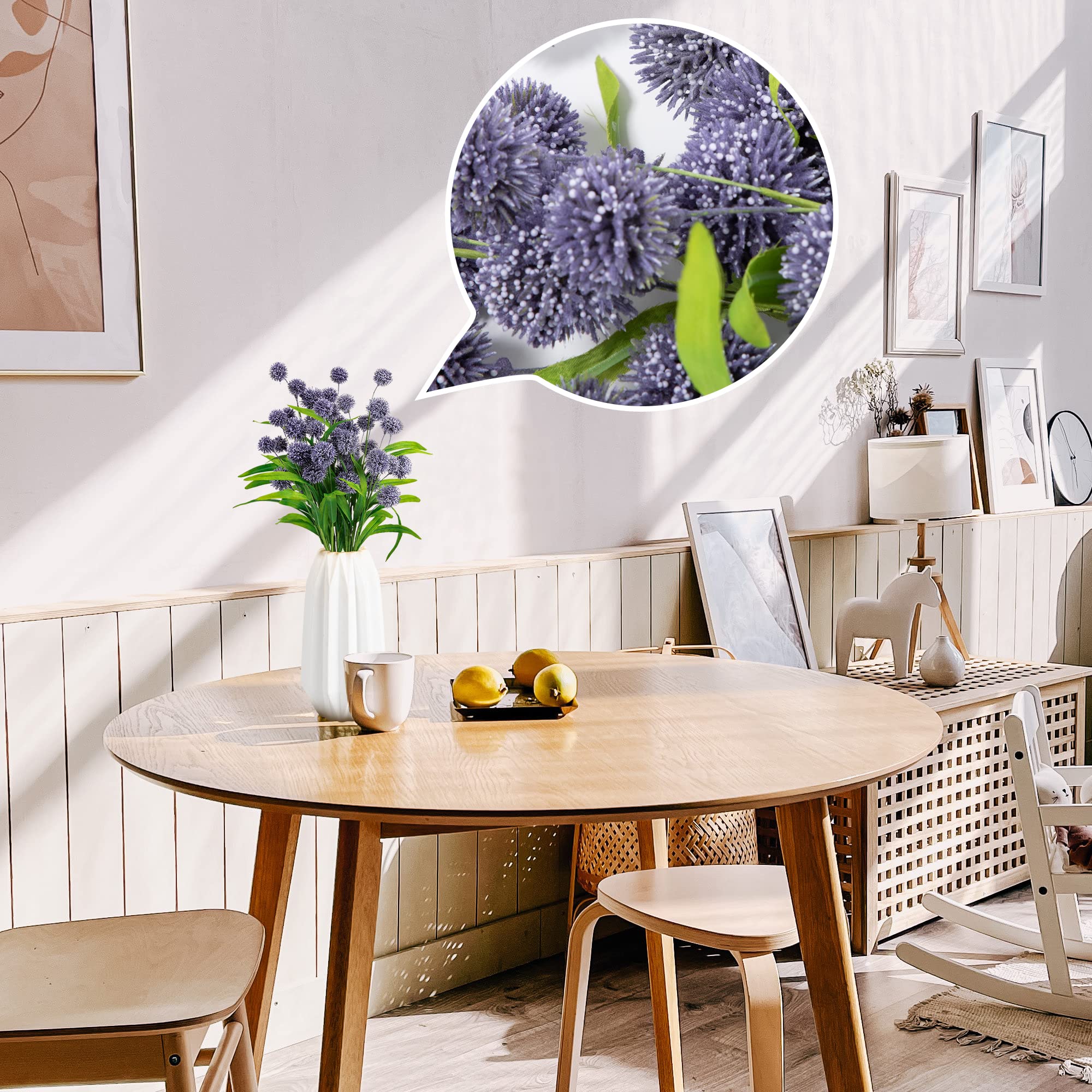 Artificial Billy Button Flowers - Faux Thistle Globe Echinops Bouquet (2 Pack) | Fake Silk Greenery Plants for DIY Home Decor, Wedding Centerpieces & Table Arrangements