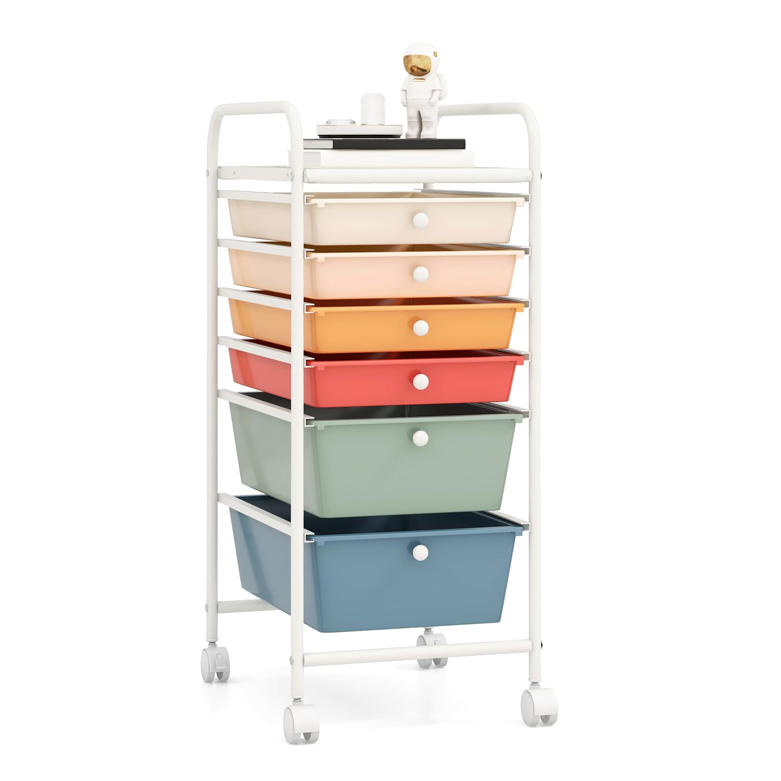 RELAX4LIFE 6-Drawer Rolling Storage Cart with Removable Plastic Bins - Mobile Utility Organizer for Classroom, Office, Craft Room & Home | Rolling Art Supply Cart, School Paper Organizer, Teacher Storage Cart (Macaron) - Perfect for School Projects, Office Supplies & Home Organization