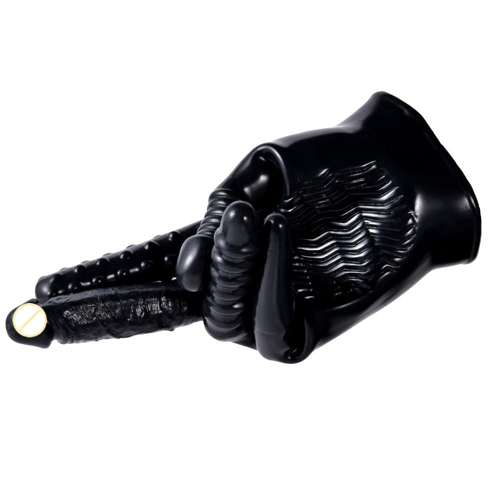 MFMYEE Finger Vibrator Sex Gloves - 5 Ribbed Dildo & Clitoral Stimulator for Women, Breast Massage & Masturbation Adult Toy (Black) | Perfect for Couples Play, Solo Pleasure & Sensual Exploration