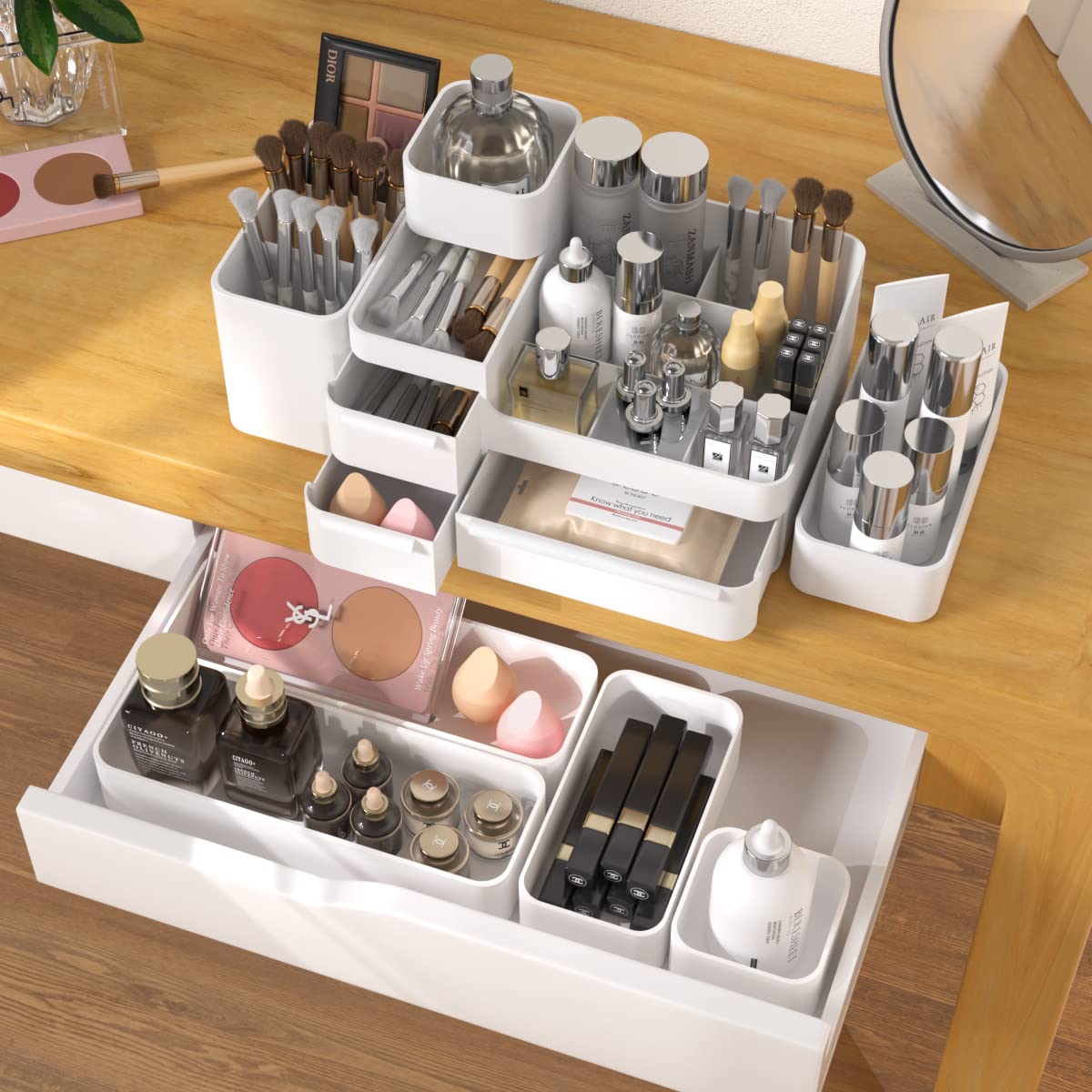 White Makeup Organizer with Drawers - Vanity Countertop Organizer for Cosmetics, Brushes, Lotions & Beauty Products | Perfect for Bathroom, Bedroom & Dressing Table Organization