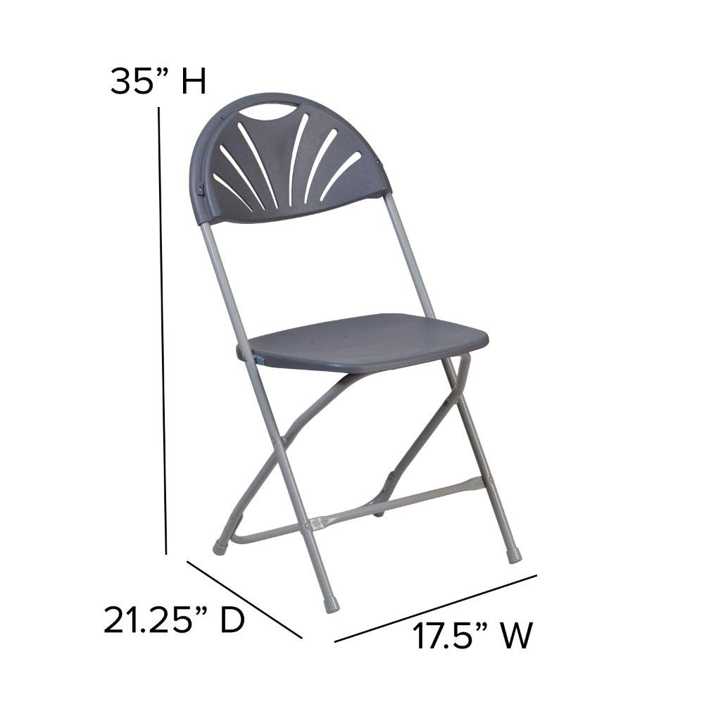 Flash Furniture 2 Pack HERCULES Series 650 lb. Capacity Charcoal Plastic Fan Back Folding Chairs - Heavy Duty Stackable Chairs for Outdoor Events, Parties, and Camping