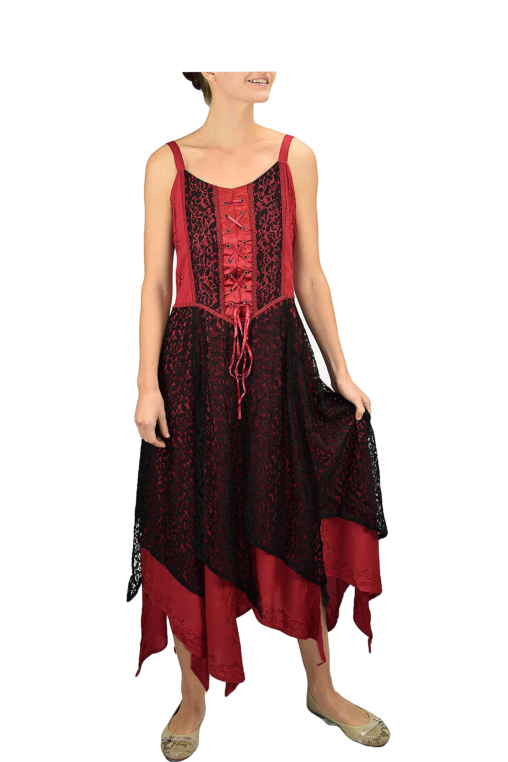 Agan Traders 2025 Spring Spaghetti Strap Long Evening Gown - Boho Lace Overlay Formal Dress for Women | Perfect for Weddings, Prom, Halloween & Special Occasions
