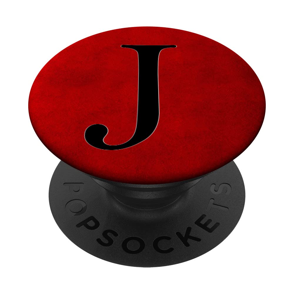 Black Pattern Initial Letter J Phone Grip - Red Design PopSocket Adhesive PopGrip for Secure Phone Handling and Stylish Accessory