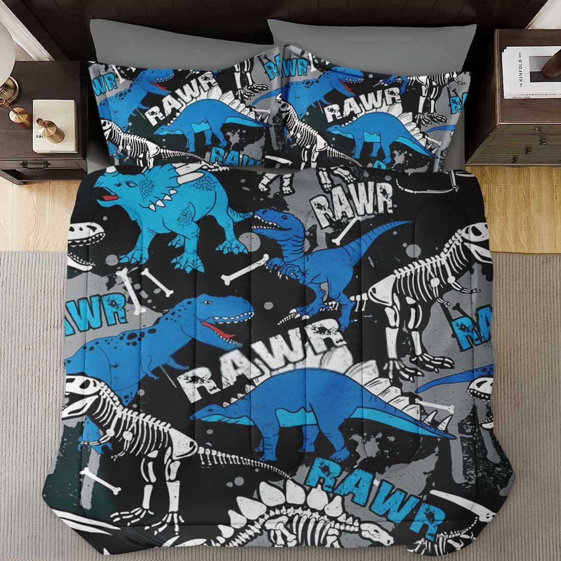 Dinosaur Skeleton Comforter Set Queen Size - Soft & Funny Dino Bedding for Kids & Adults, Includes 2 Pillowcases - Perfect for Kids' Room Decor, Themed Bedrooms & Dinosaur Lovers