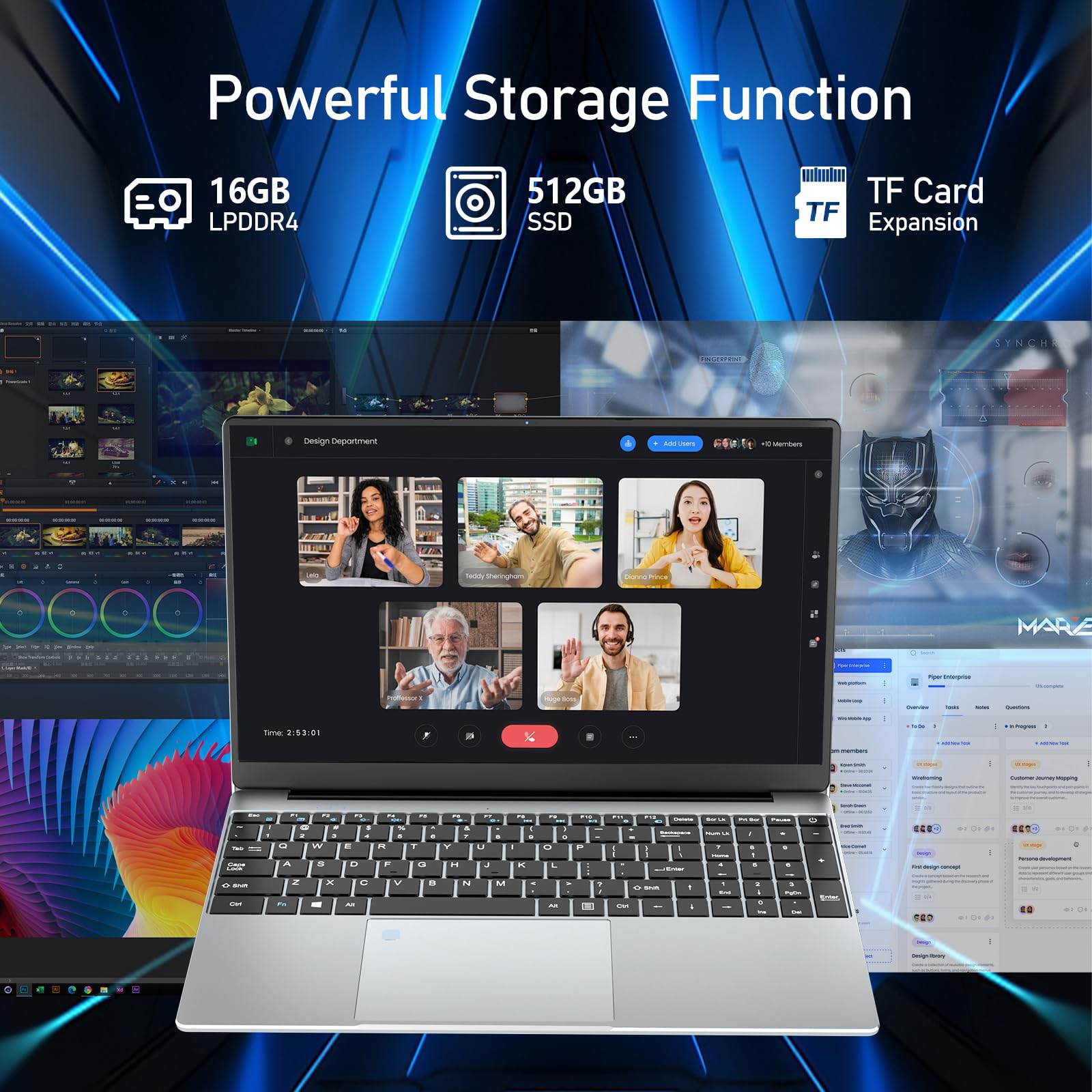 15.6 Inch Gaming Laptop with Celeron N5095 Processor, 16GB RAM, 512GB SSD, FHD 1920x1080 Display, 180° Hinge, Fingerprint Unlock & Backlit Keyboard - Perfect for Gaming, Work & Study